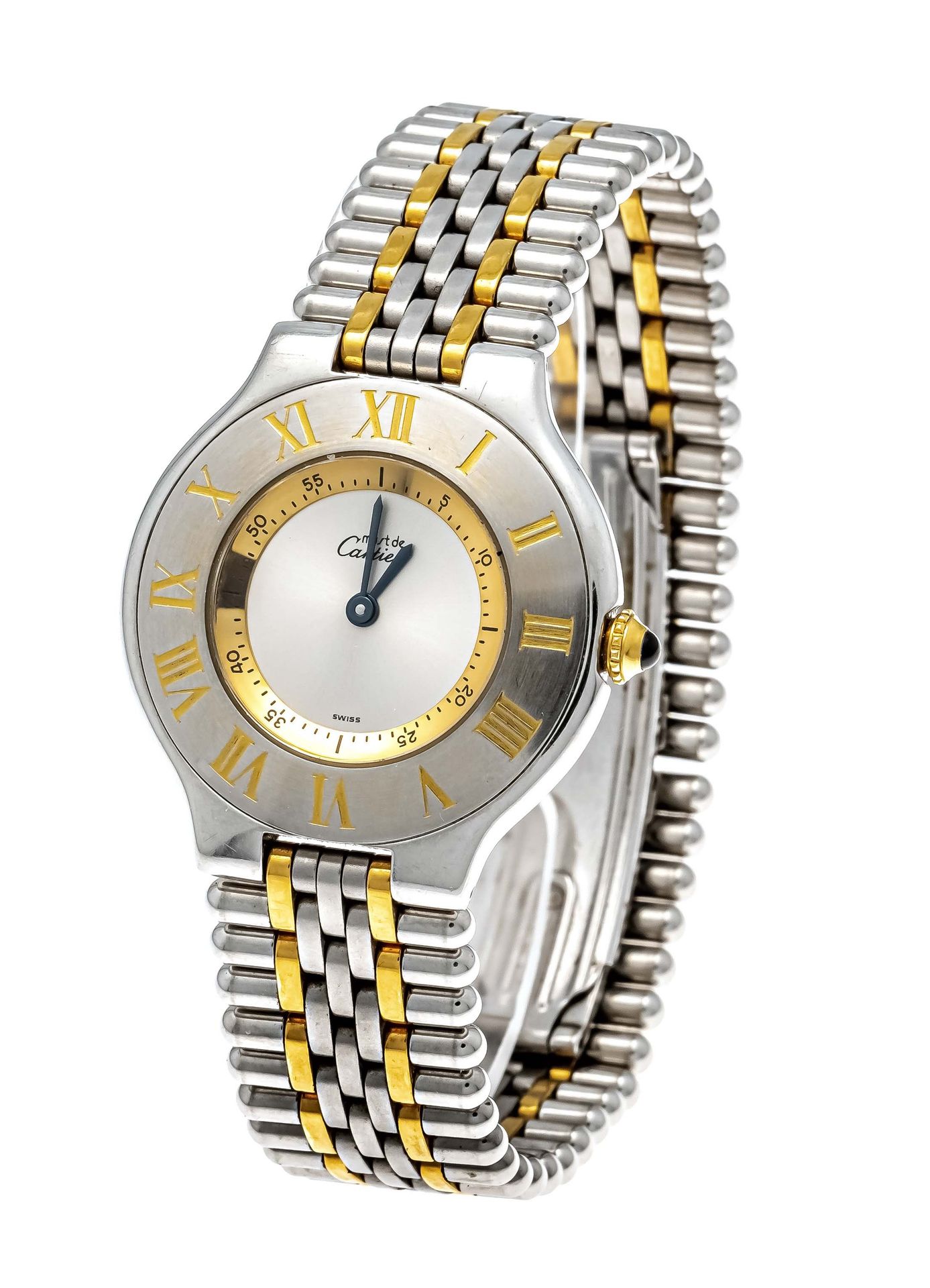 Null Cartier quartz watch, line 21, ref. 1330, steel/ gold plated, silverf. Dial&hellip;