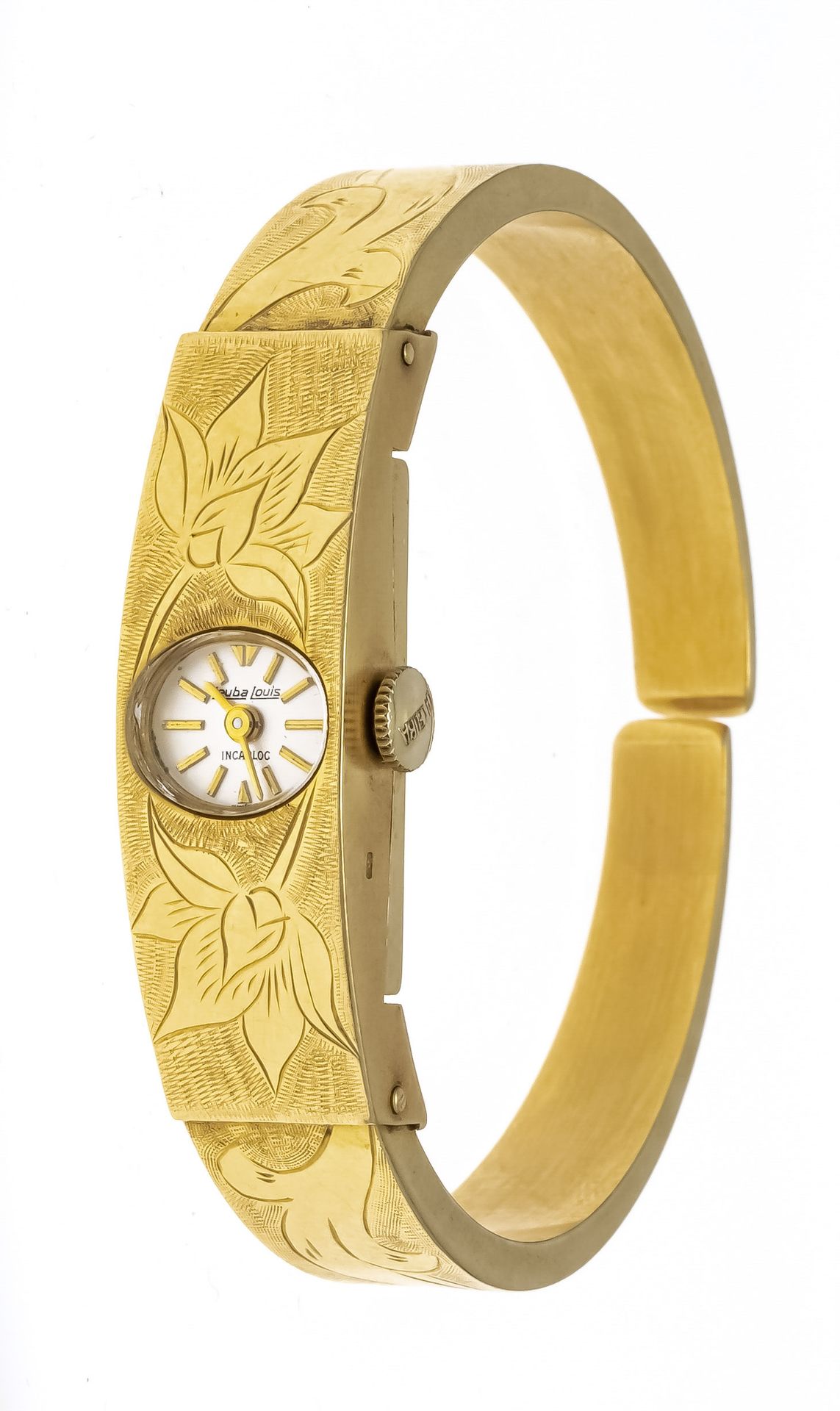 Null Leuba Louis ladies clasp watch, 750/000GG, case floral engraved, silverf. D&hellip;