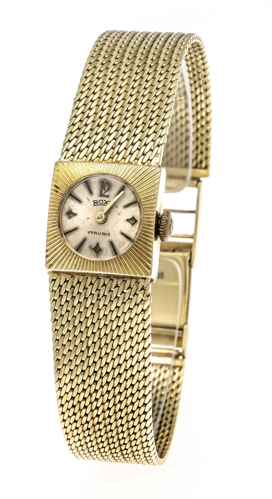 Null Roxy女士手表，585/000 GG，手动上链机芯。AS 1012，运行，银色。表盘，镀金指针，涂黑条，17x17毫米，有机玻璃上的高度为7毫米，带&hellip;