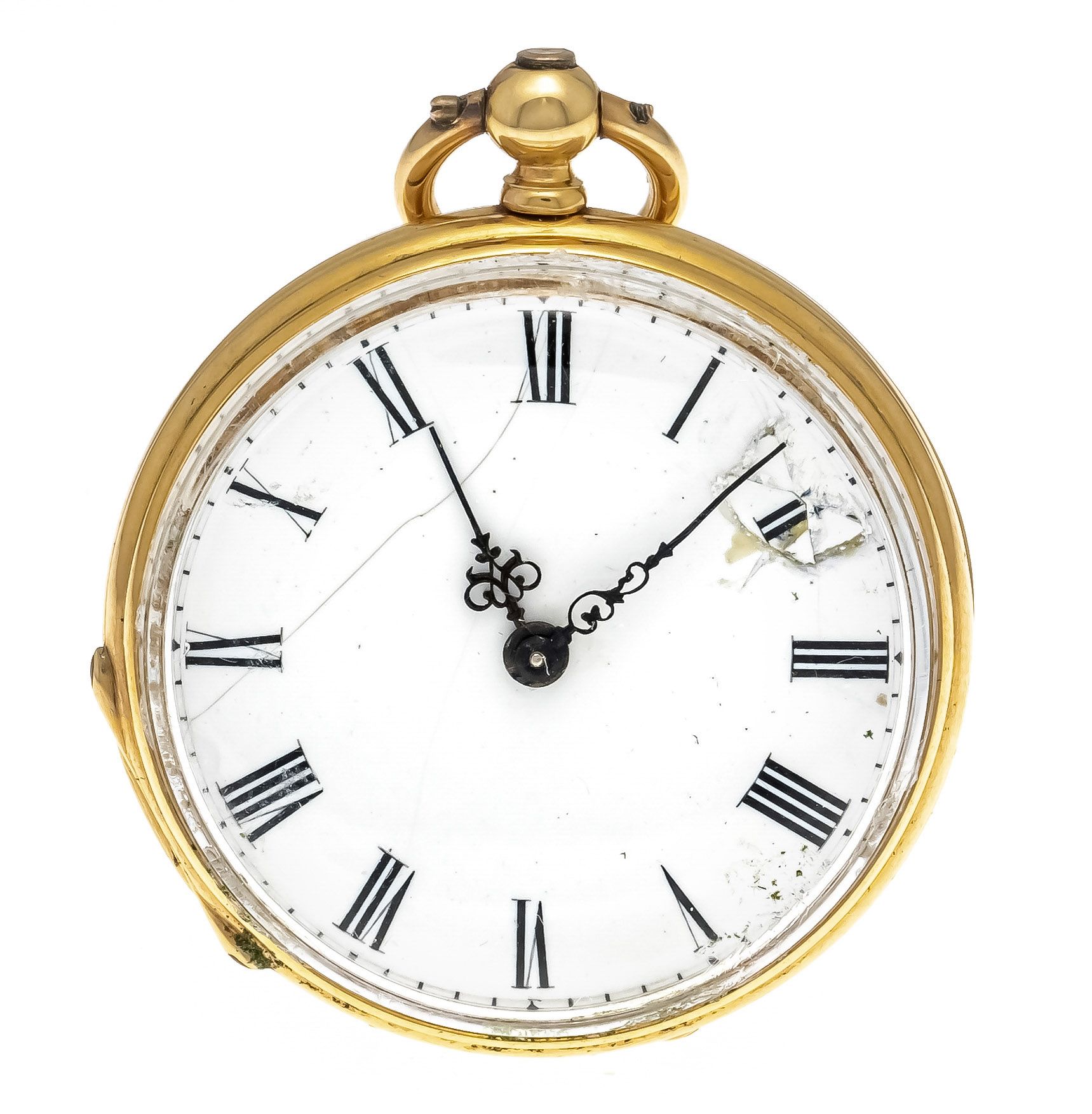 Null open pocket watch, 750/000GG, 1 cap gold, backside guilloché and engraved w&hellip;