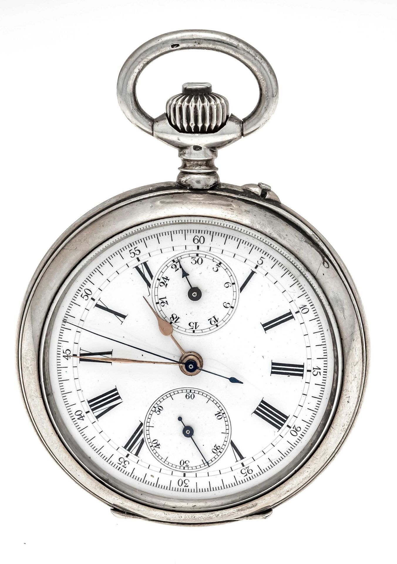 Null open gentleman's pocket watch 800/000 silver with chronograph, marked '' Ex&hellip;
