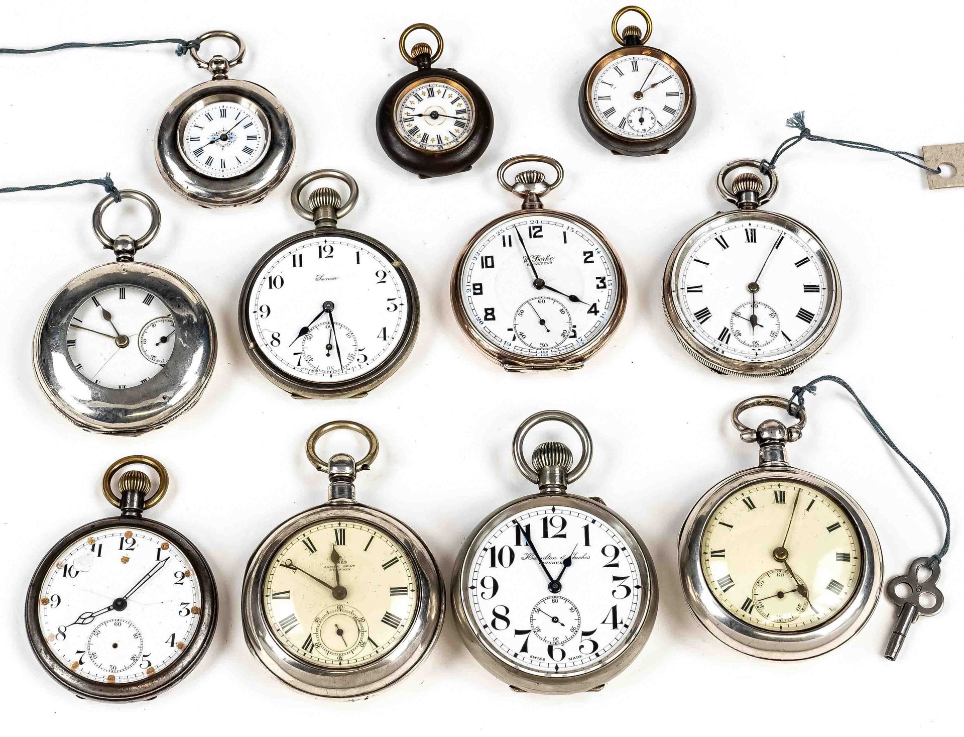 Null mixed lot of 11 pocket watches, including silver ones, 2 spindle pocket wat&hellip;