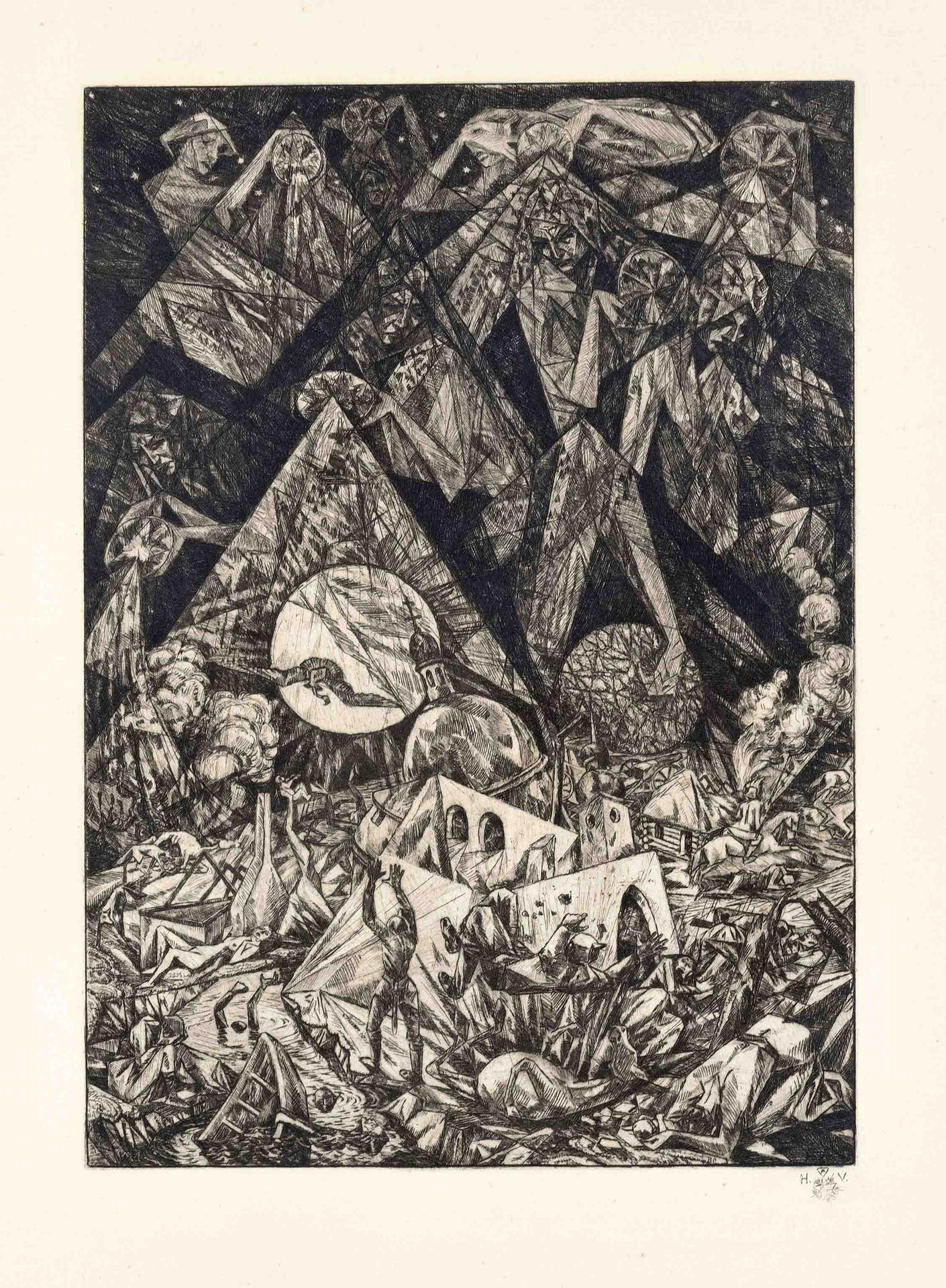 Null 沃格勒, 海因里希.1872年不莱梅-1942年哈萨克斯坦。愤怒的七只碗。1918年。棕色蚀刻画，印有HV字样的徽章和右下角的星星，画幅约54 x 4&hellip;