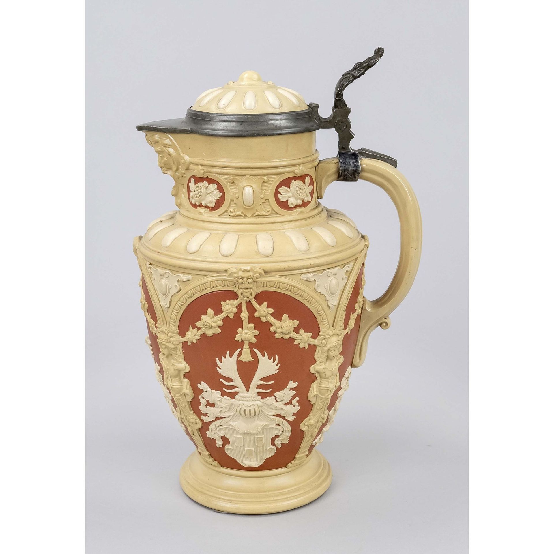 Null Jug with pewter lid mounting, Germany 19th/20th c. Circumferentially decora&hellip;