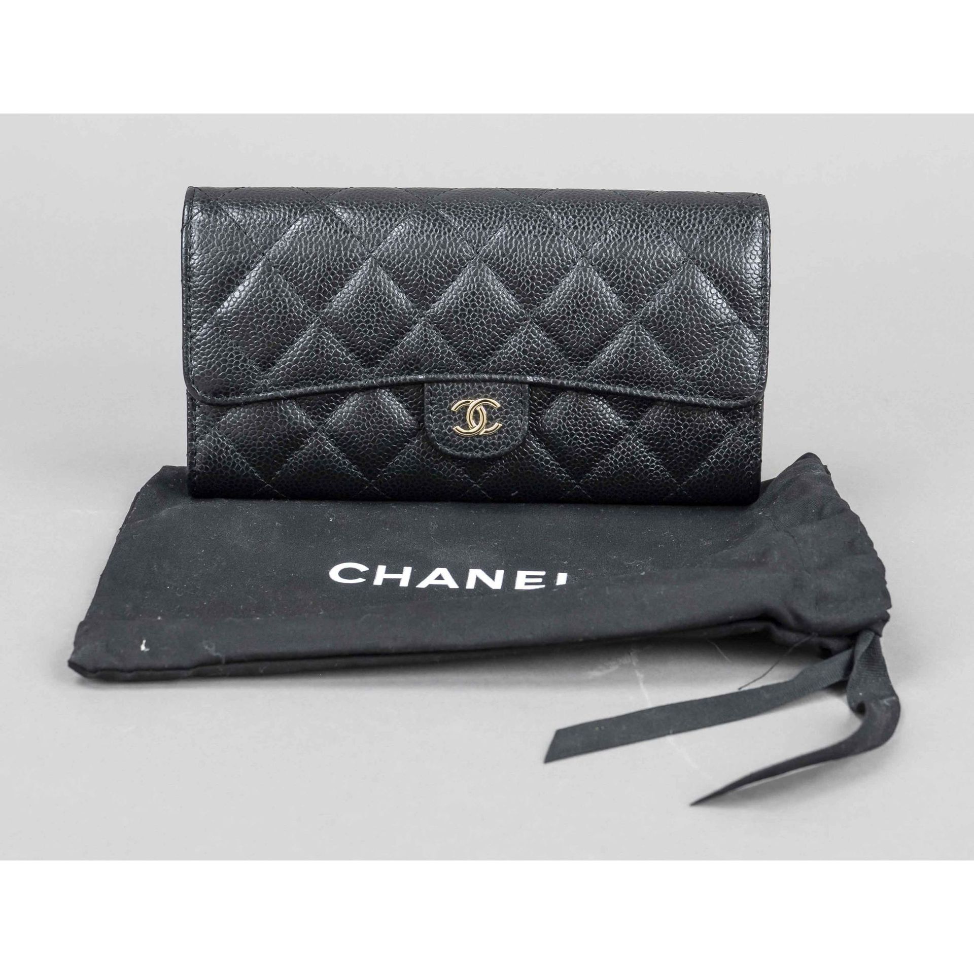 Chanel, large Caviar Leather wallet, black quilted cavia…