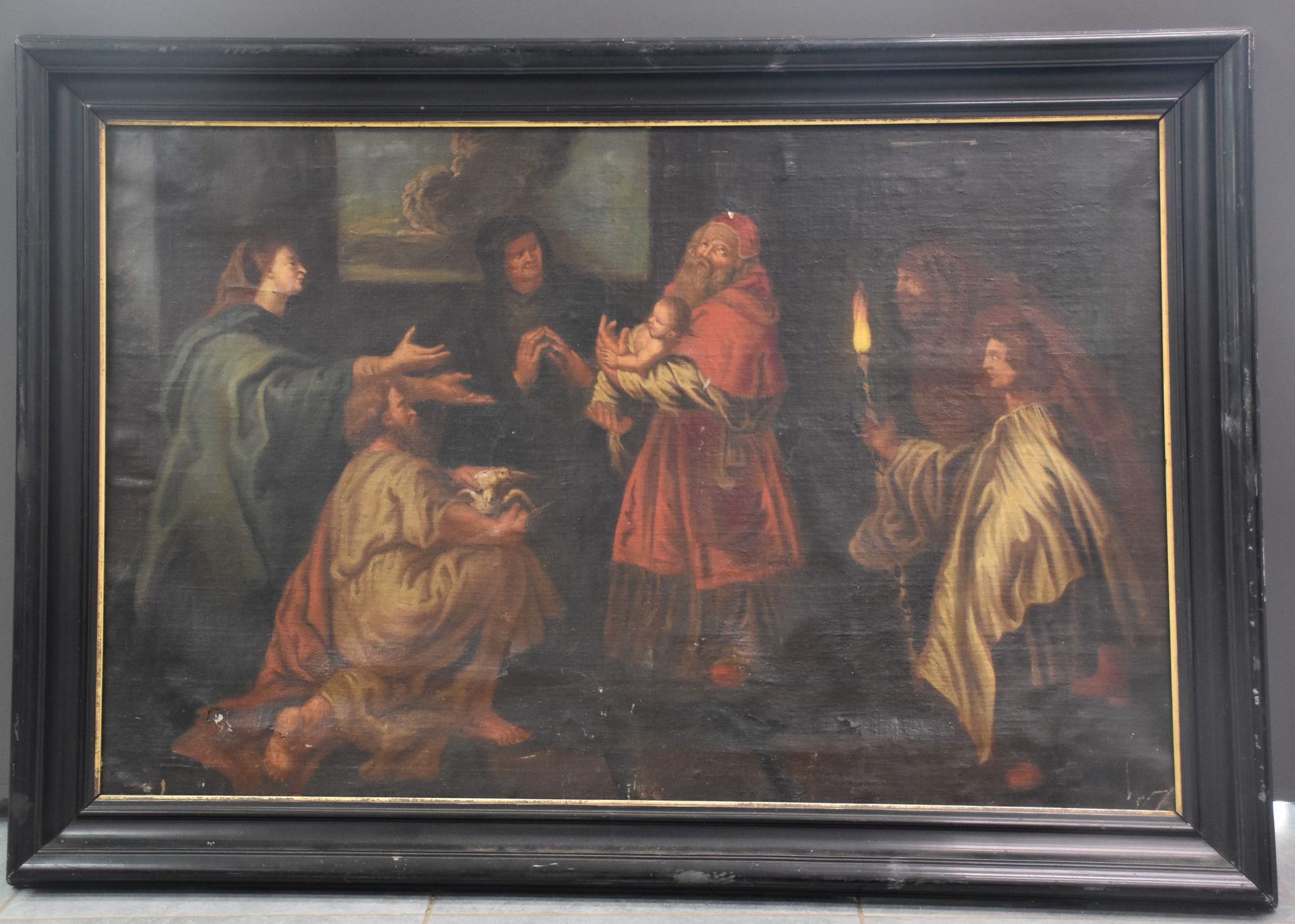 Null 
安特卫普画派 XVII世纪。 在圣殿中介绍儿童耶稣。将要恢复的。尺寸：117 x 75厘米。