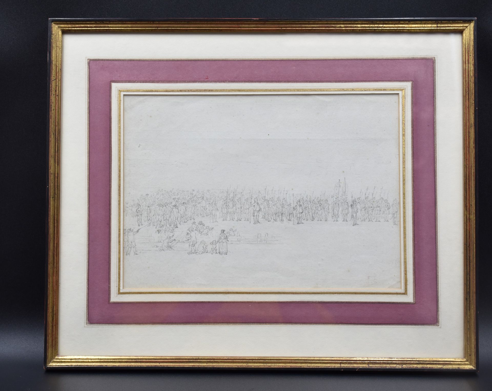 Null 19世纪初的铅笔画。阅兵式现场。尺寸：27 x 20厘米。
