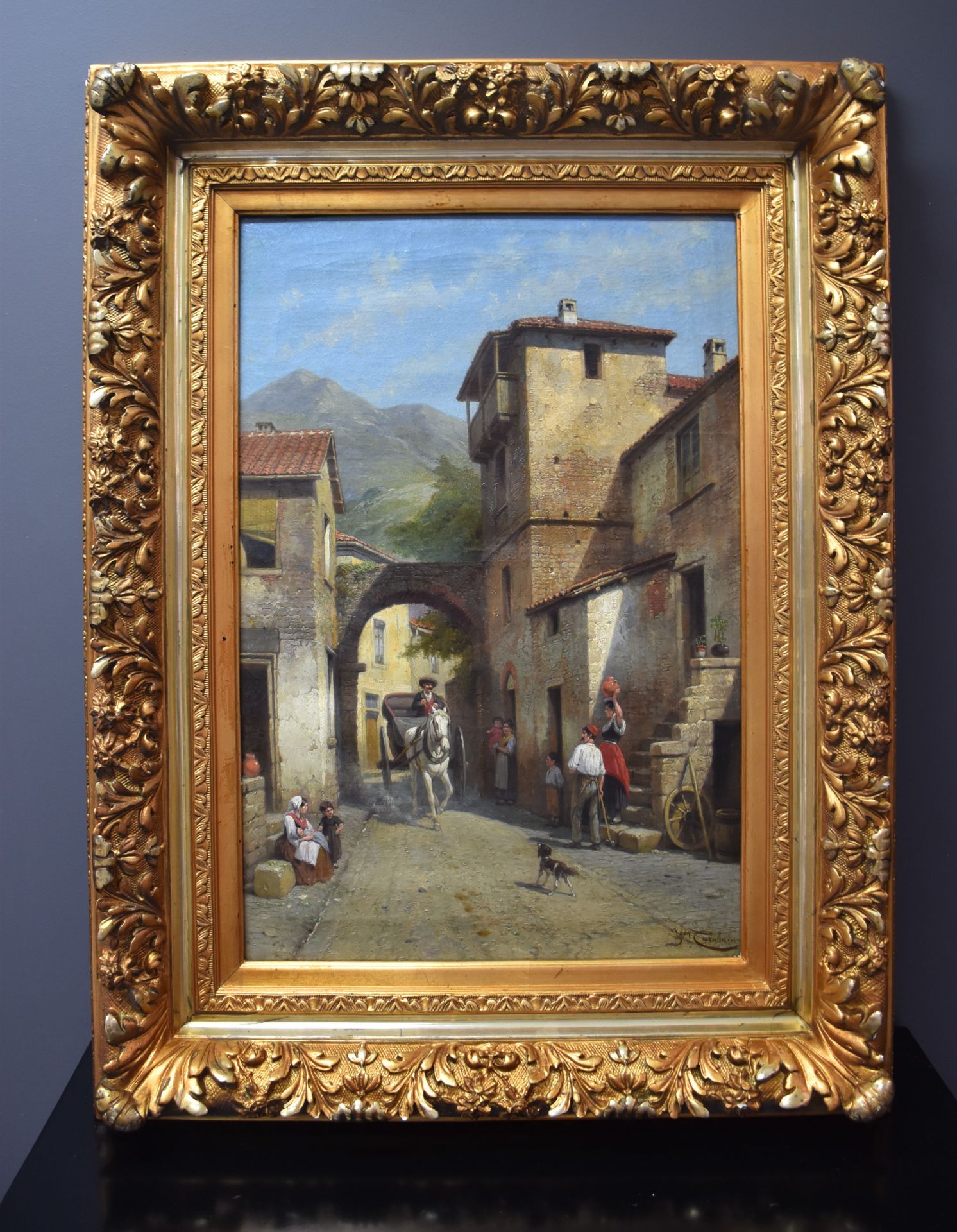 Jacques Carabain ( 1834-1933). 雅克-卡拉班（1834-1933）。布面油画，包括艺术家在1908年签发的鉴定证书。意大利的街道上&hellip;