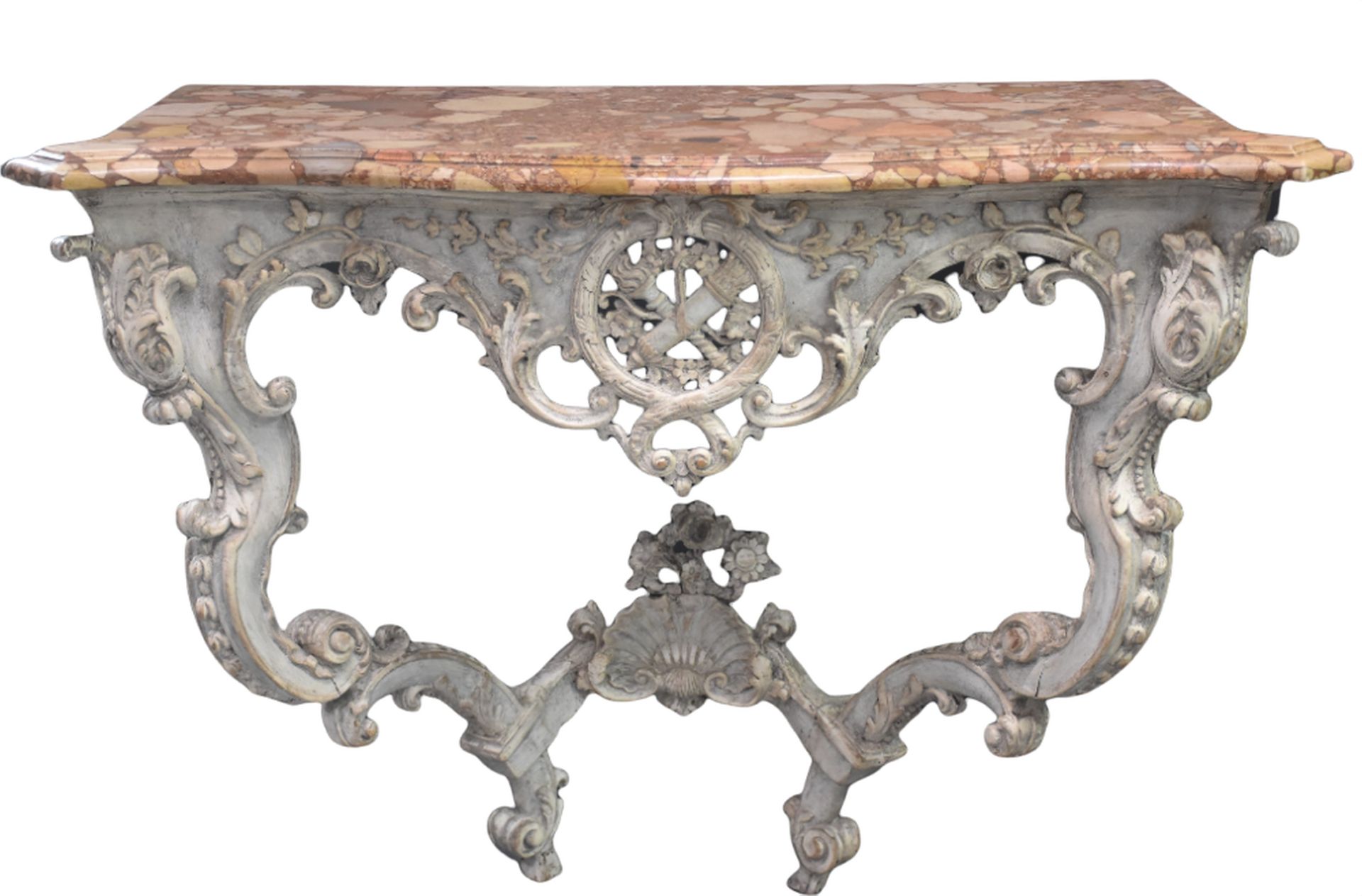 Null Console of Louis XV style composed of old elements, grey patina with its ma&hellip;