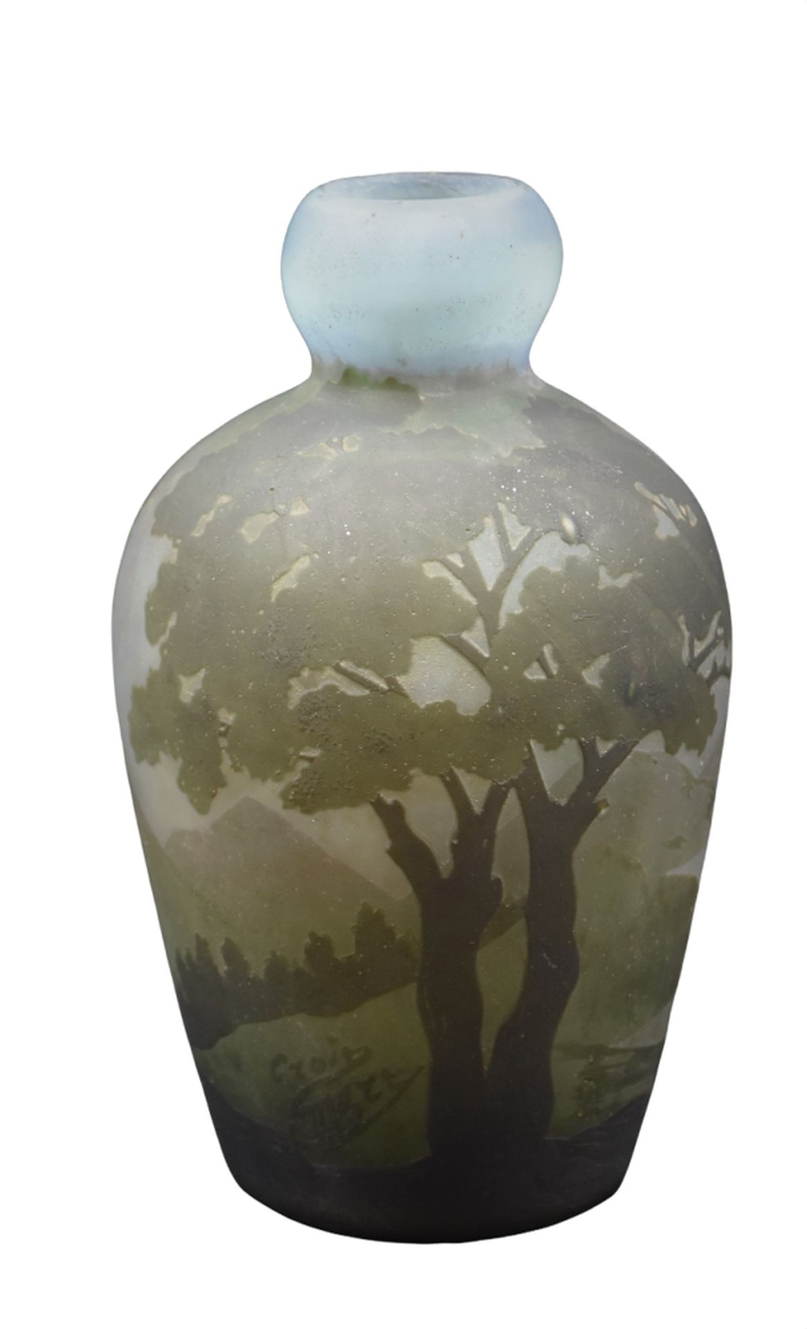 Null MULLER Frères Lunéville.多层酸蚀玻璃的花瓶，有森林装饰。签名 "Crois/marre/G.V.(Grande Verreri&hellip;