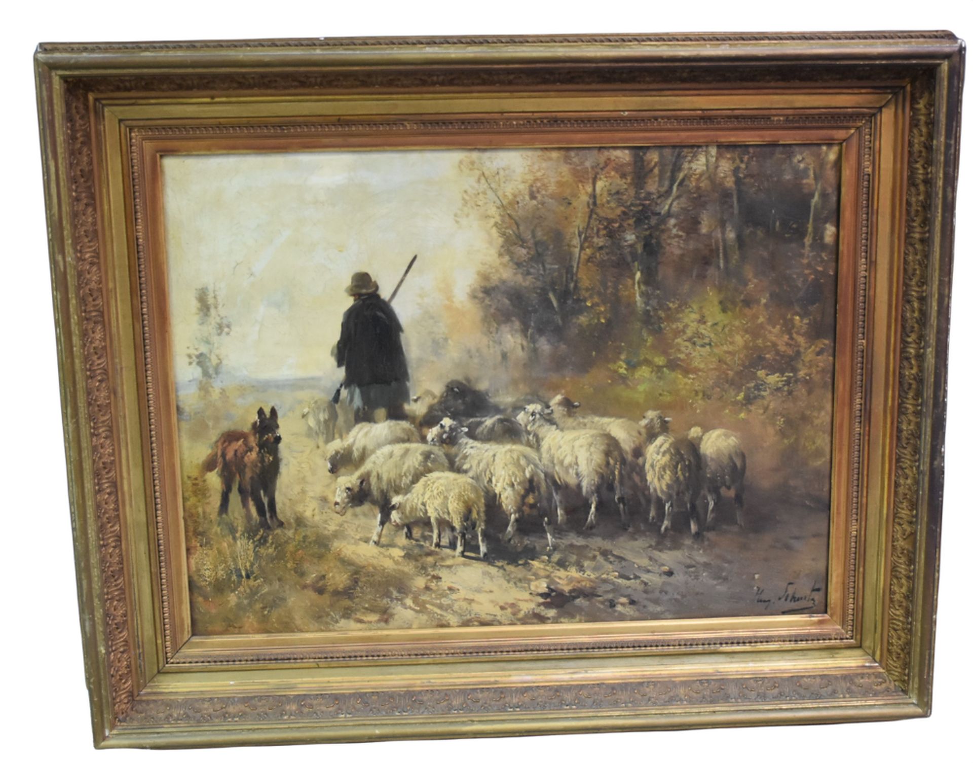 Henry SCHOUTEN (1857-1927) 亨利-舒顿（1857-1927）。牧羊人和他的羊群。布面油画。尺寸：78 x 58厘米。 

荷兰：亨德里&hellip;