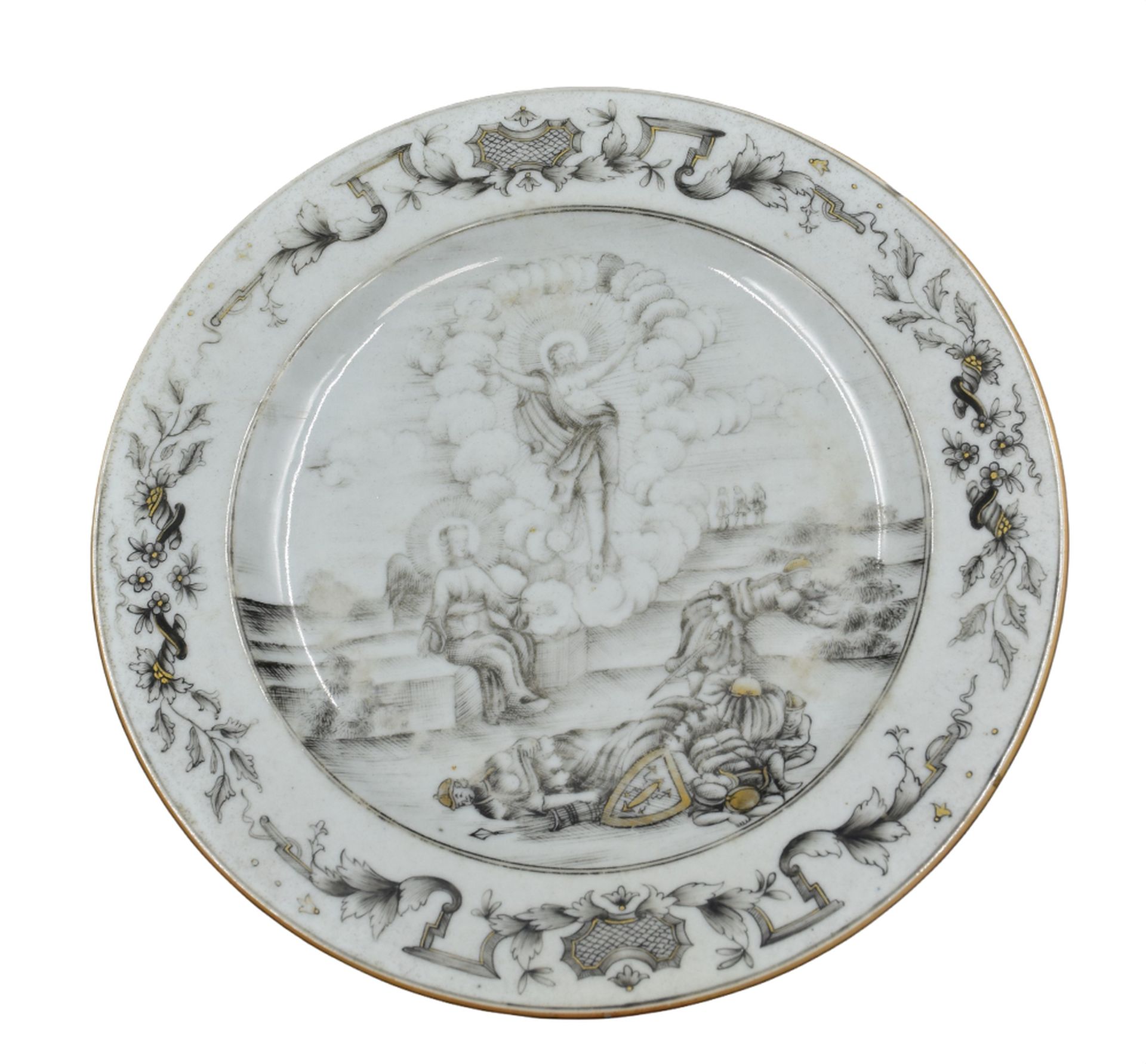 Null Porcelain plate of the Compagnie des Indes with a grisaille decoration of a&hellip;