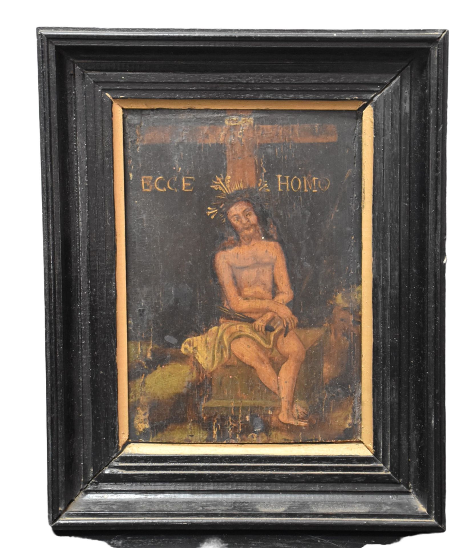 Null Tableau ancien sur panneau Ecce homo. Ht: 13 x 20 cm. 

NL: Oud schilderij &hellip;