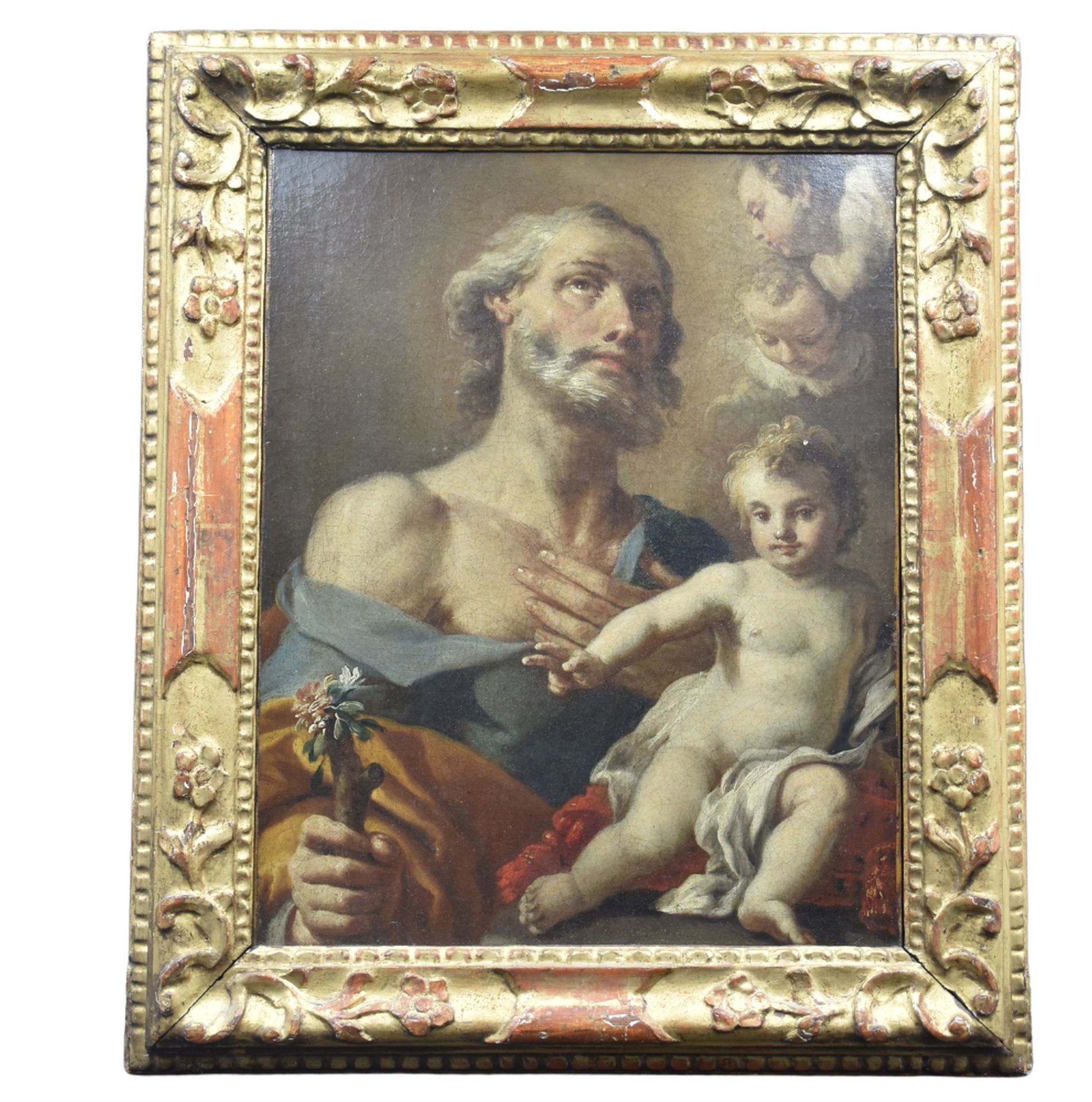 Null Saint Joseph entouré de Putti. Huile sur toile XVIIIème siècle. Rentoilé. D&hellip;