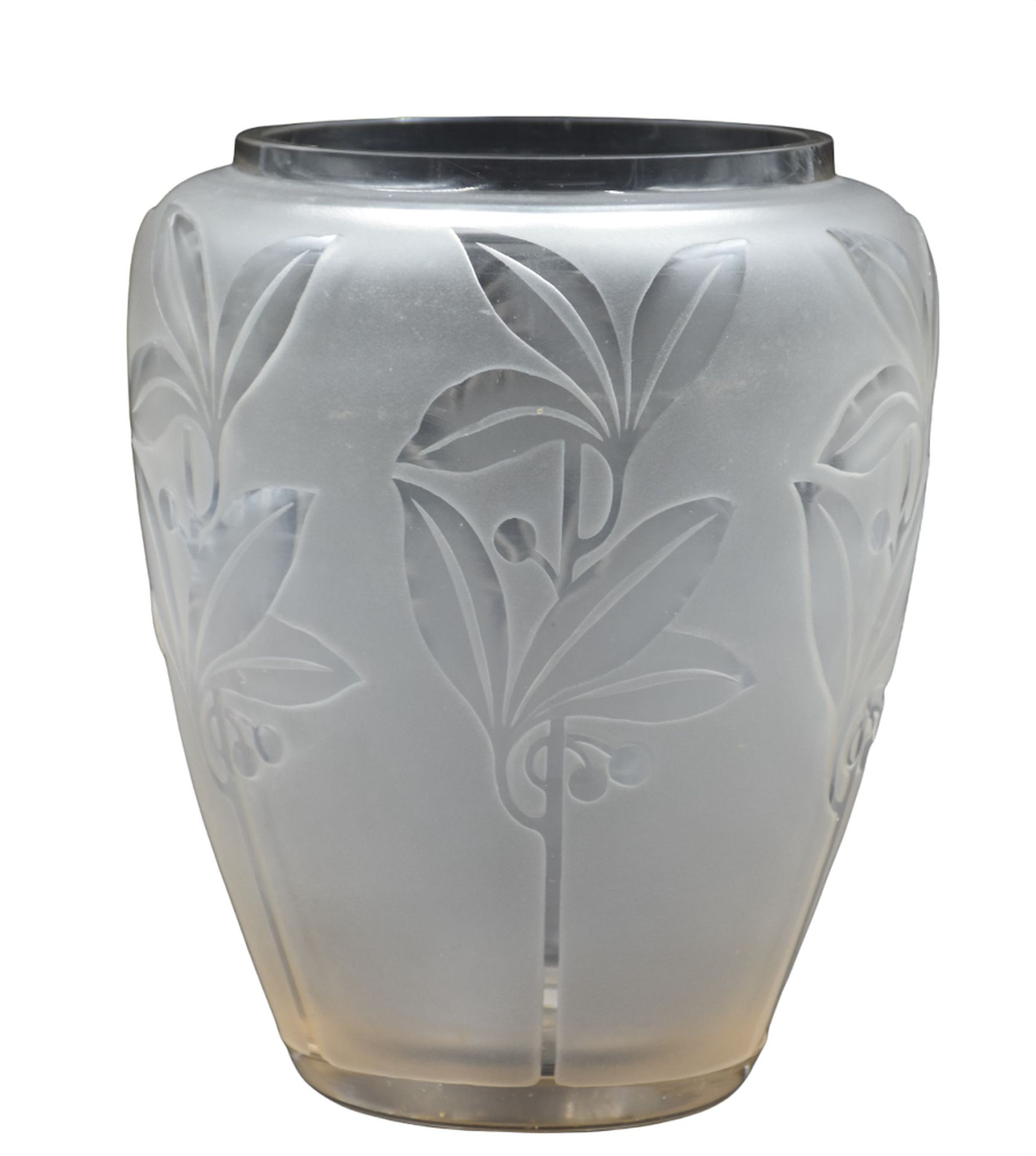 Null Scailmont 一个喷砂的玻璃花瓶，上面装饰着风格化的花朵。高：22.5厘米 颈部有轻微的缺口 

NL：Scailmont Vaas在gezan&hellip;