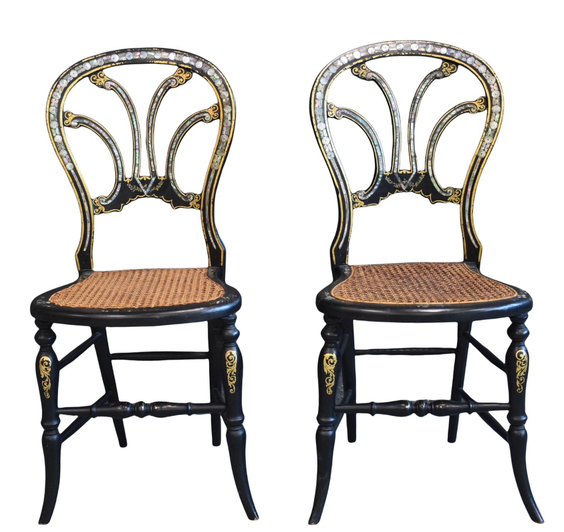 Null Pair of Napoleon III period chairs with mother of pearl inlays. 

NL: Pair &hellip;