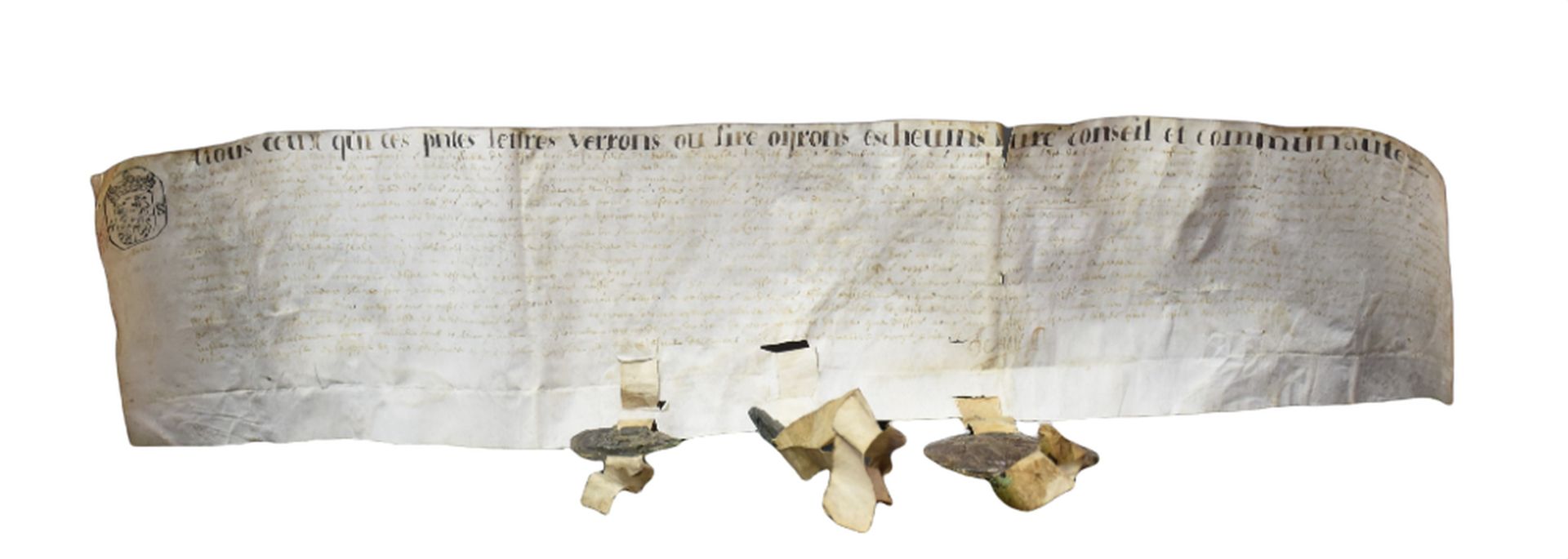 Null Altes Dokument mit Wachssiegeln. Aus der Zeit der Renaissance. 

NL: Oud do&hellip;