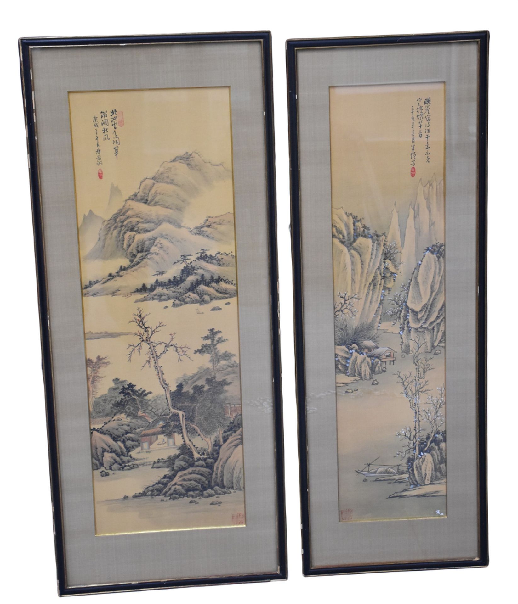 Null Paire de peintures chinoises Ht1 : 23 x 89 cm. Ht2 : 30 x 89 cm. 

NL: Paar&hellip;