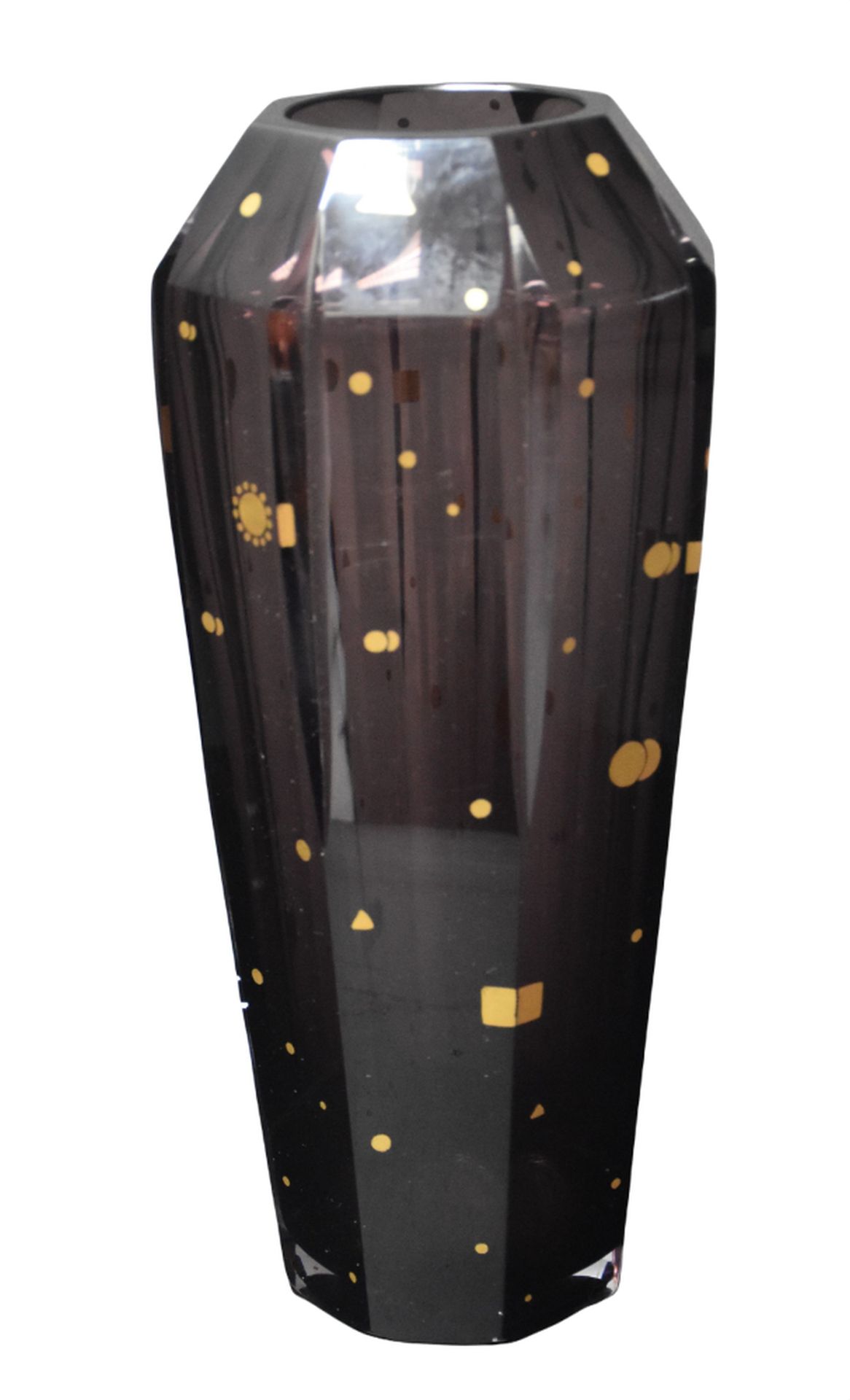 Null Scala Vase aus Val Saint Lambert Kristall. Amethystfarbe mit Golddekor. Ht:&hellip;