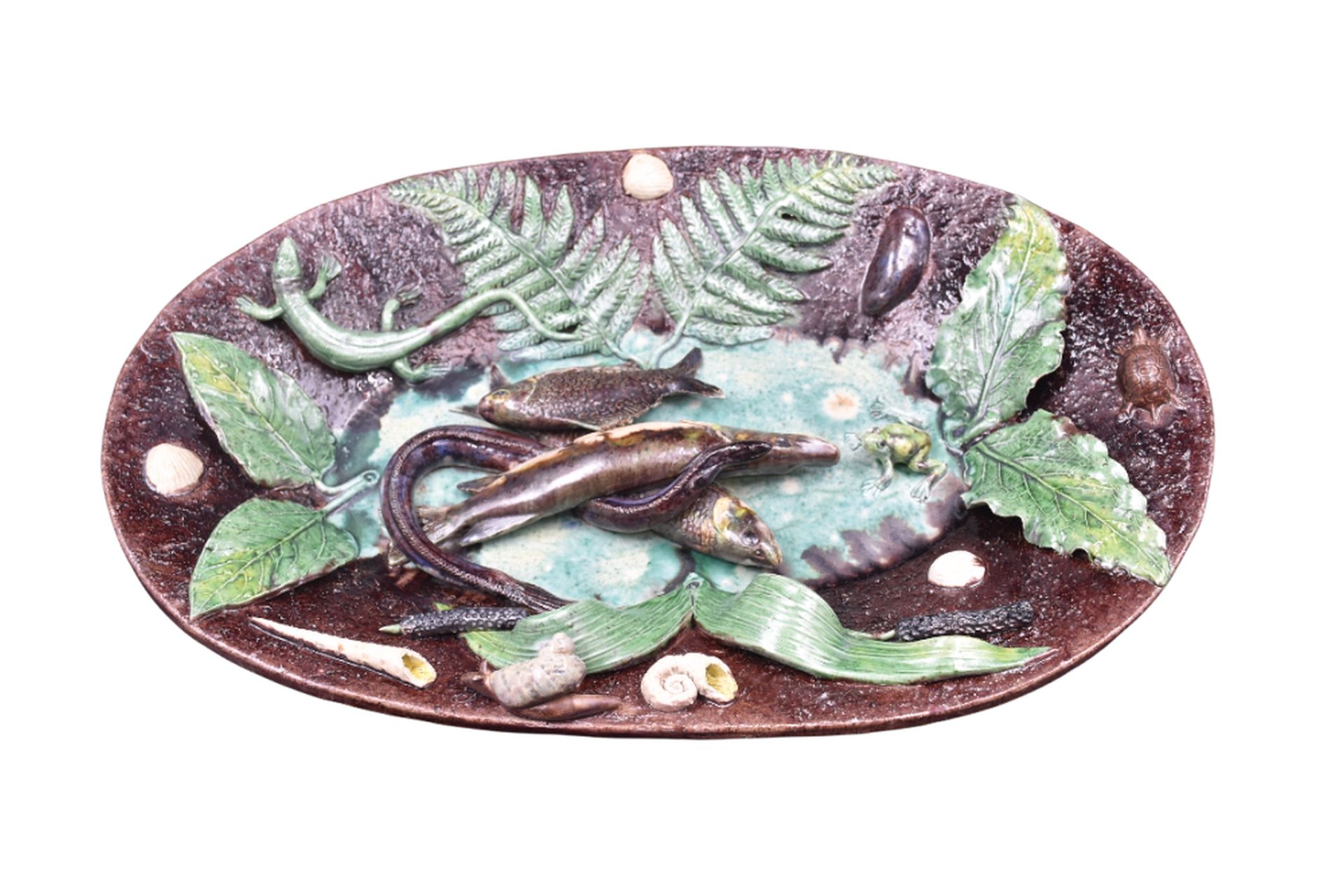 Null Suite de Palissy. Frankreich 19. Jahrhundert. Ovale Platte aus Majolika mit&hellip;