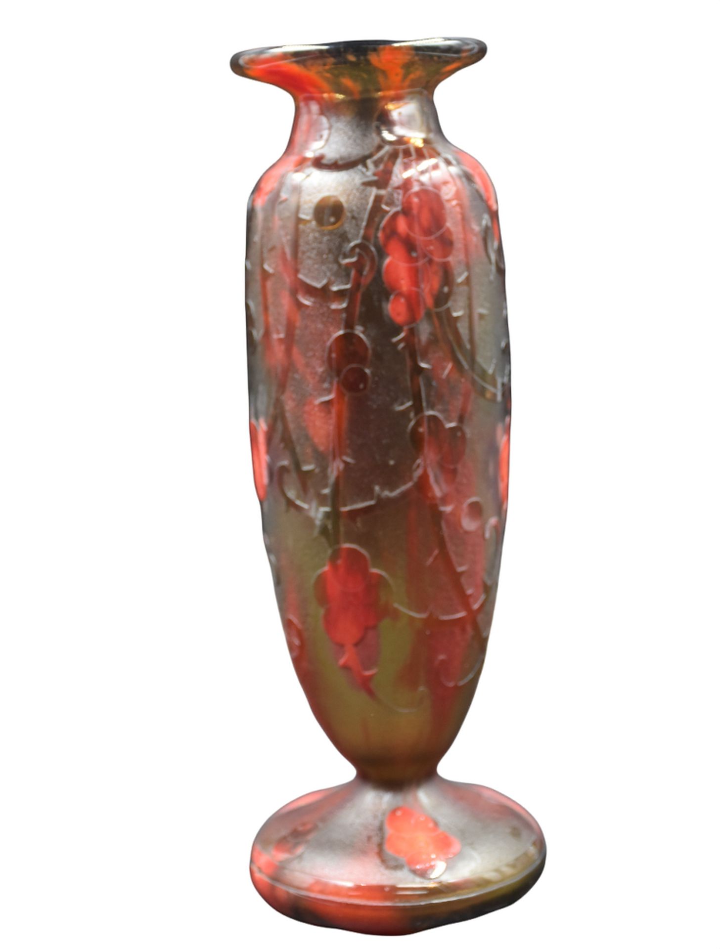 Charles Schneider (1881-1953) 查尔斯-施耐德（1881-1953）或法国玻璃。新艺术风格的花瓶，酸蚀背景上有多层水果装饰。高度：3&hellip;