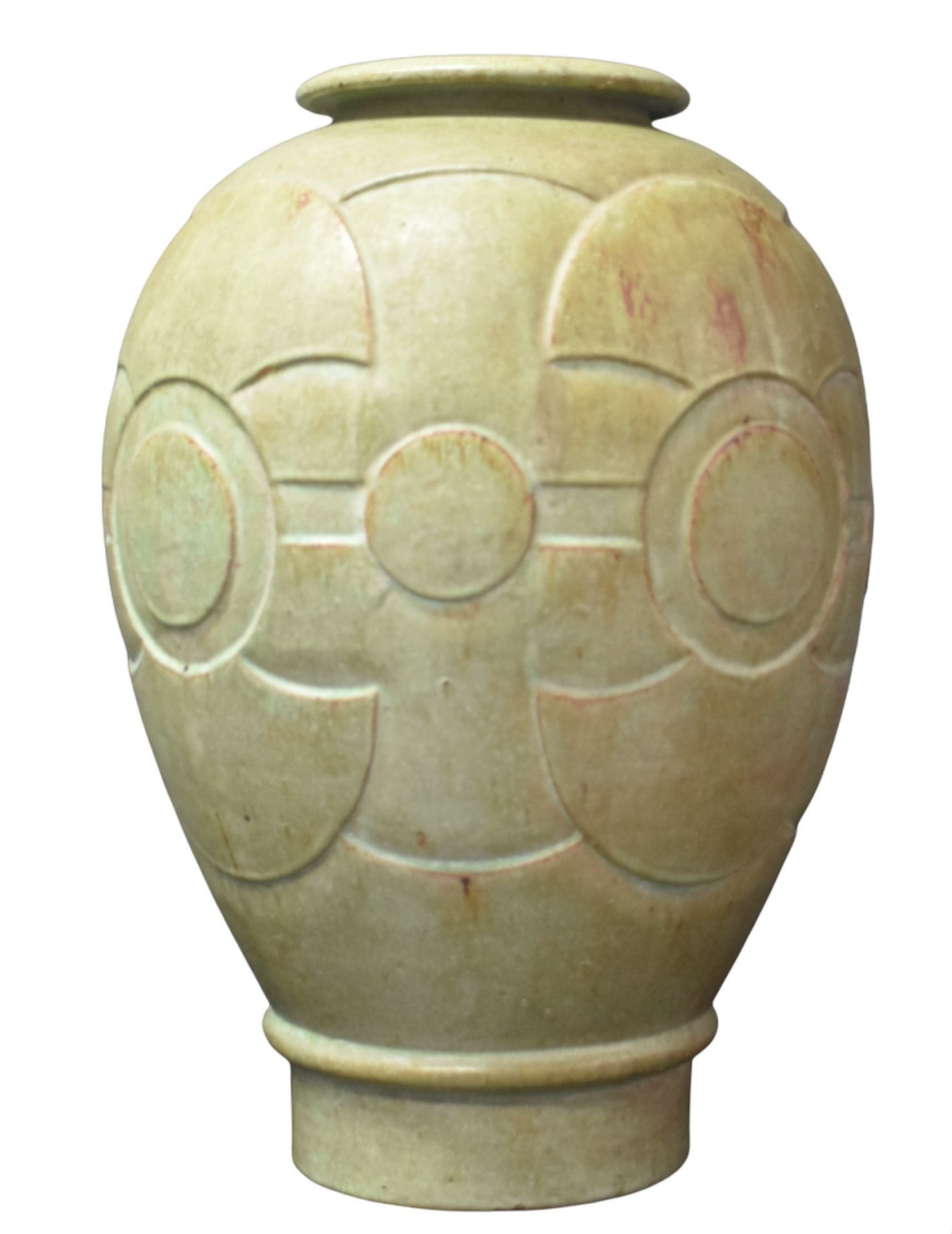 Null 装饰艺术风格的炻器花瓶Guérin (?)，署名Senté。独特的作品。高度：45厘米。 

NL: Guérin (?) Art deco zand&hellip;