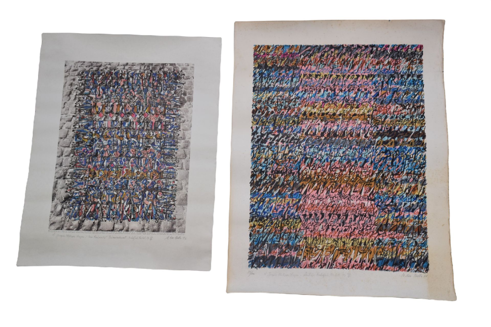 Mahjoub BEN BELLA.( 1946-2020) 马哈吉布-本-贝拉（1946-2020）。抽象石版画。尺寸：62 x 46厘米。(湿度小的污渍）附&hellip;