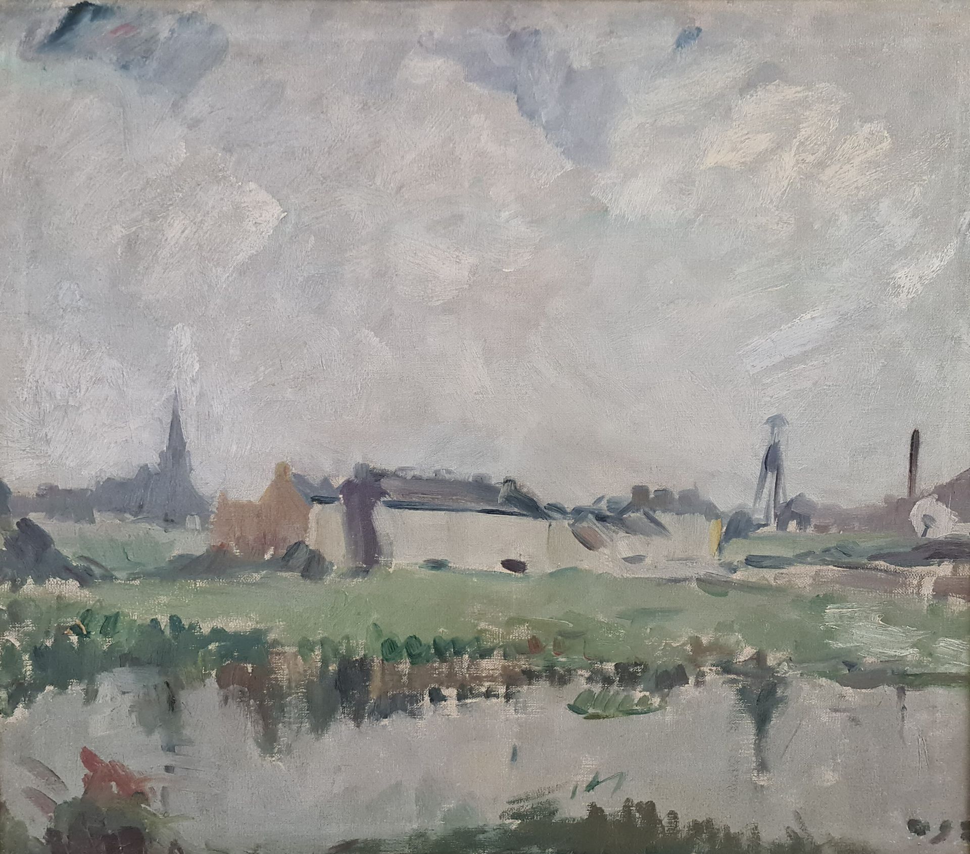 Hector CHAVEPEYER (1891-1967) Hector CHAVEPEYER（1891-1967）。瓦隆风景，背景是轮架和木炭窑。布面油画。尺&hellip;