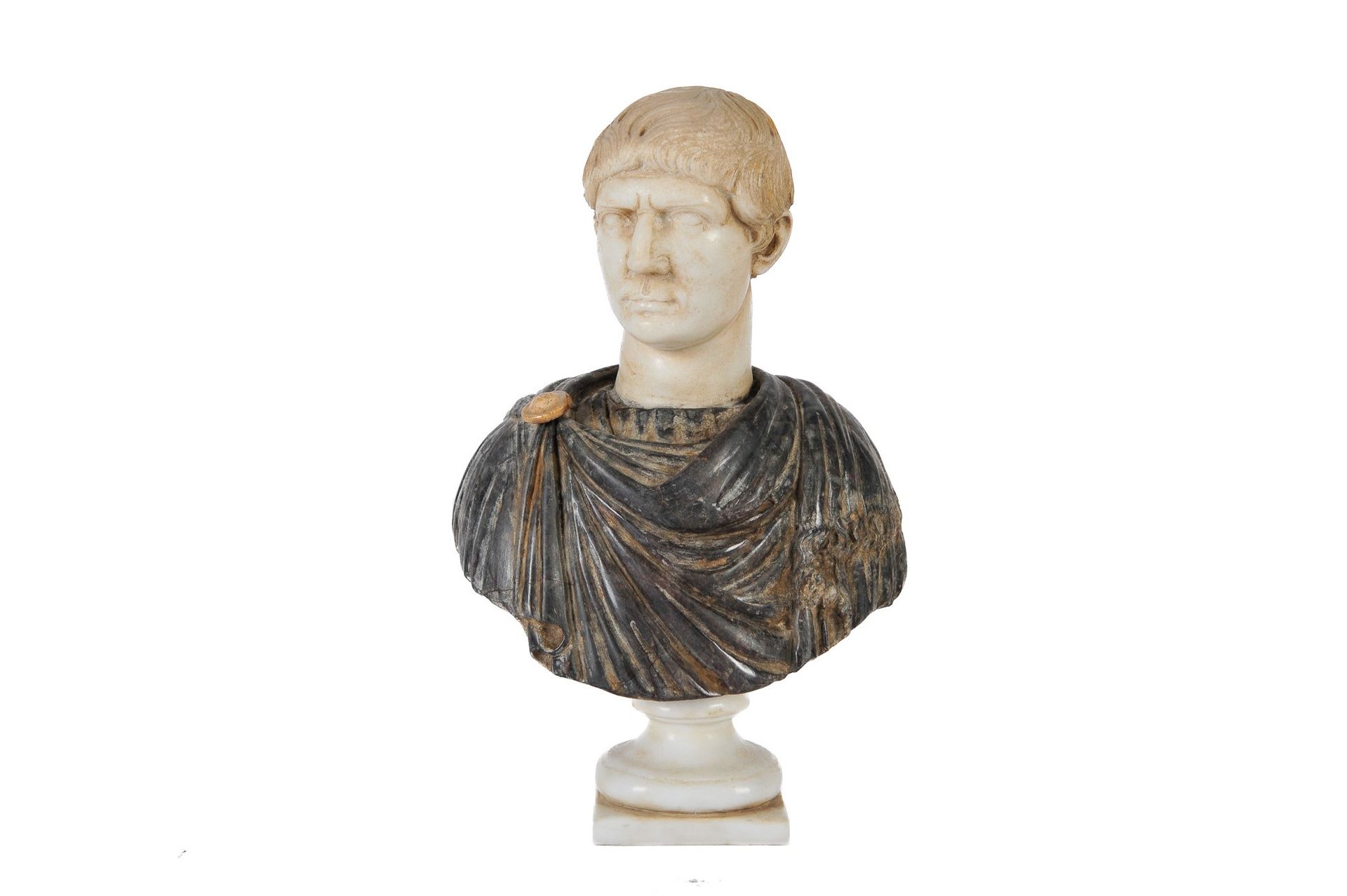 Null Ancient bust of Roman emperor sculpture in volume with drapery in African m&hellip;