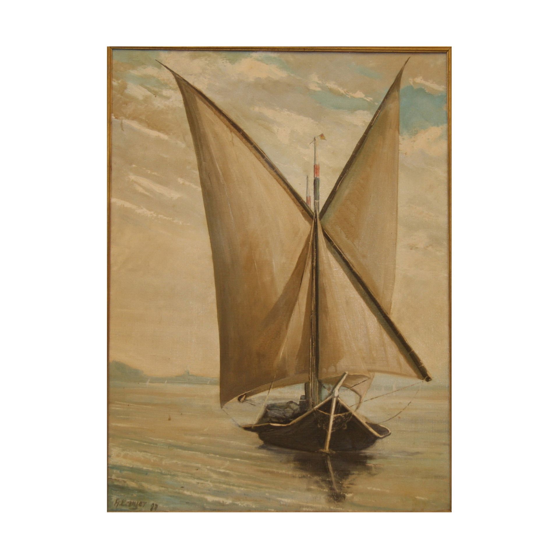 Null 1 Tableau huile sur toile “Barque du Léman”, signé en bas à gauche H. ECUYE&hellip;
