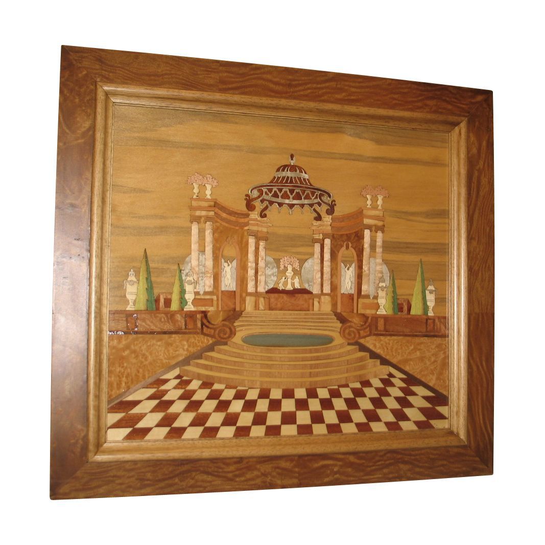 Null 1 Panneau en bois marqueté “Terre Romaine”, travail artisanal.

20ème siècl&hellip;