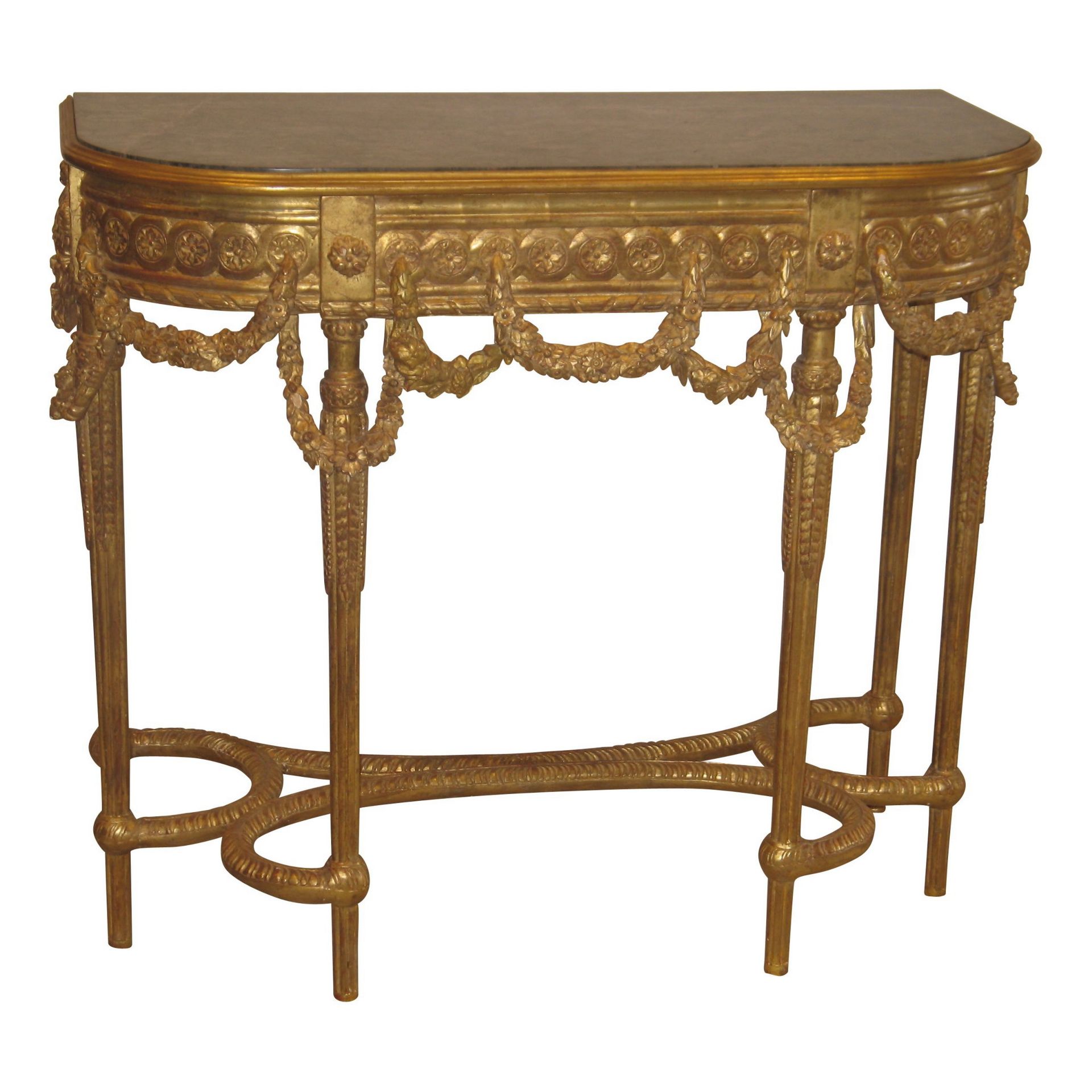 Null 1 console in legno intagliato e dorato in stile Luigi XVI con piano in marm&hellip;