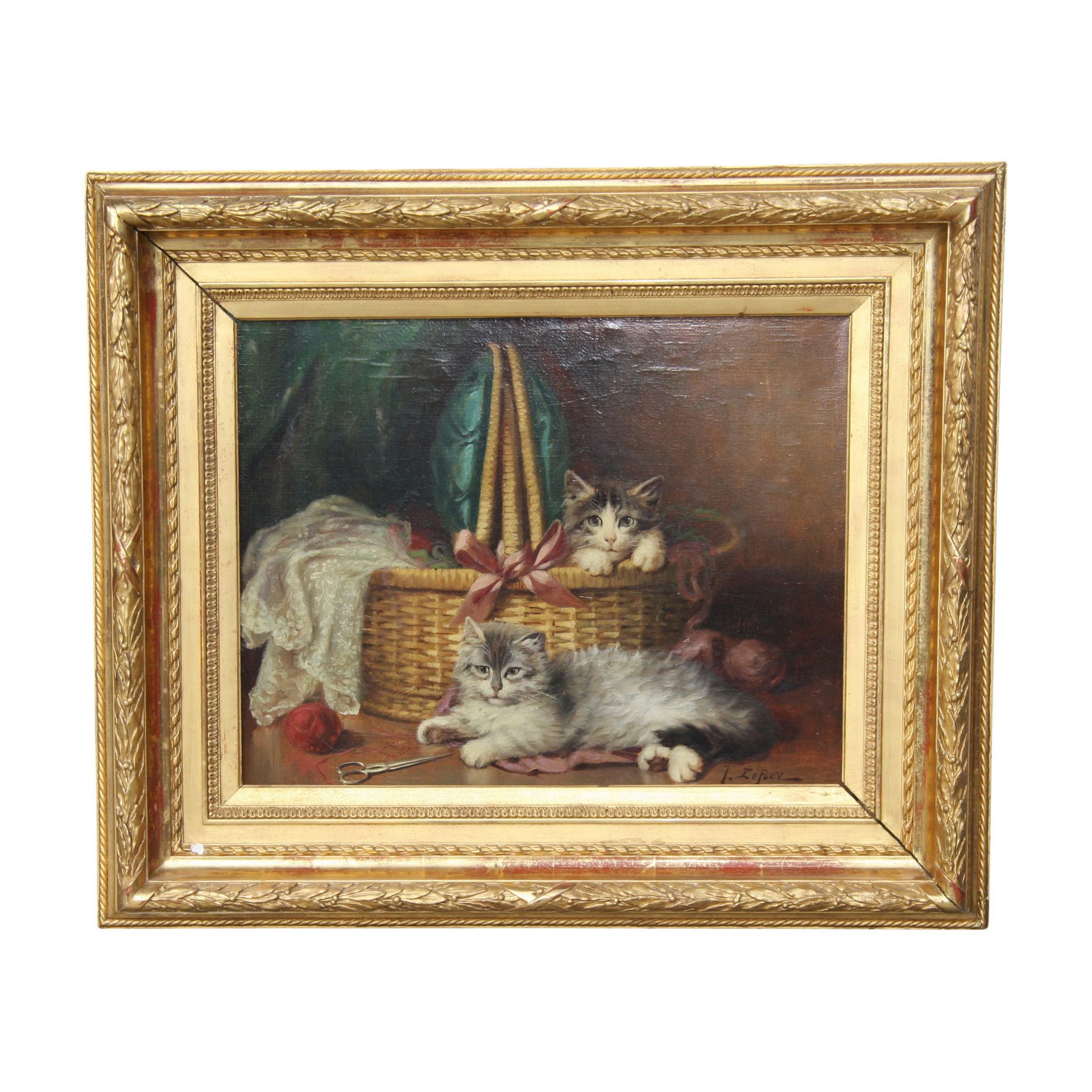 Null 1 Tableau huile sur toile “Chatons”, signé en bas à droite Jules LE ROY (18&hellip;