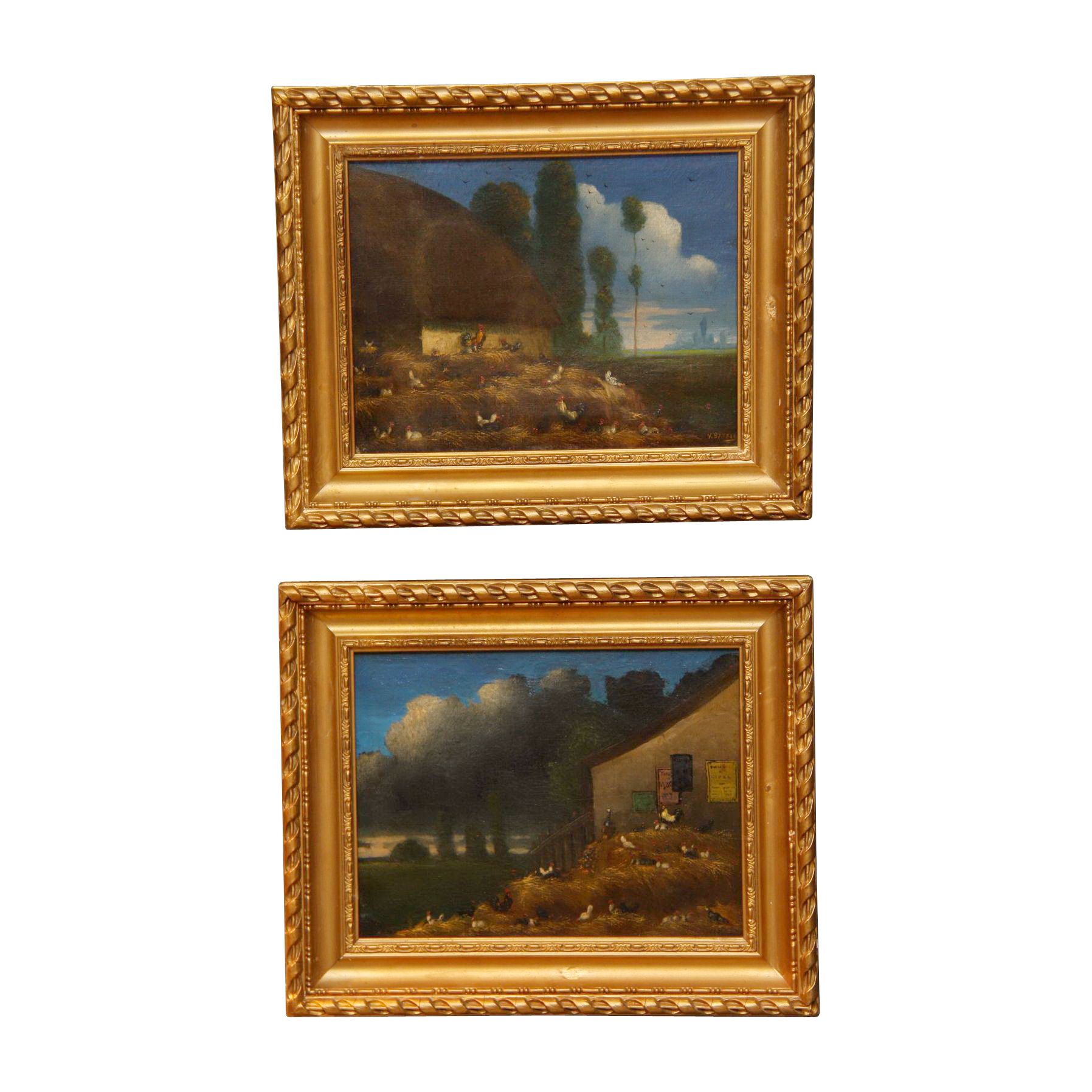Null 1 Paire de tableaux, huile sur toile “Les Poules”, signé V. BARRIOD.

Franc&hellip;