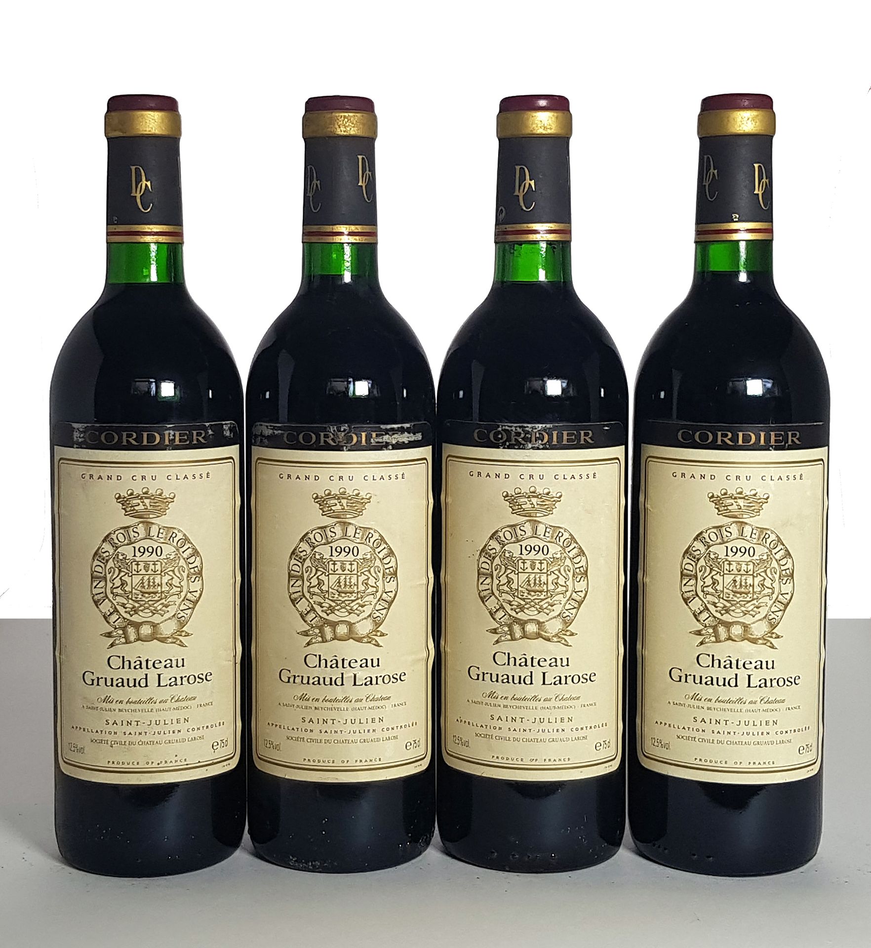 Null 4 bouteilles Château Gruaud Larose, GCC4 Saint-Julien, 1990 (étiquettes lég&hellip;