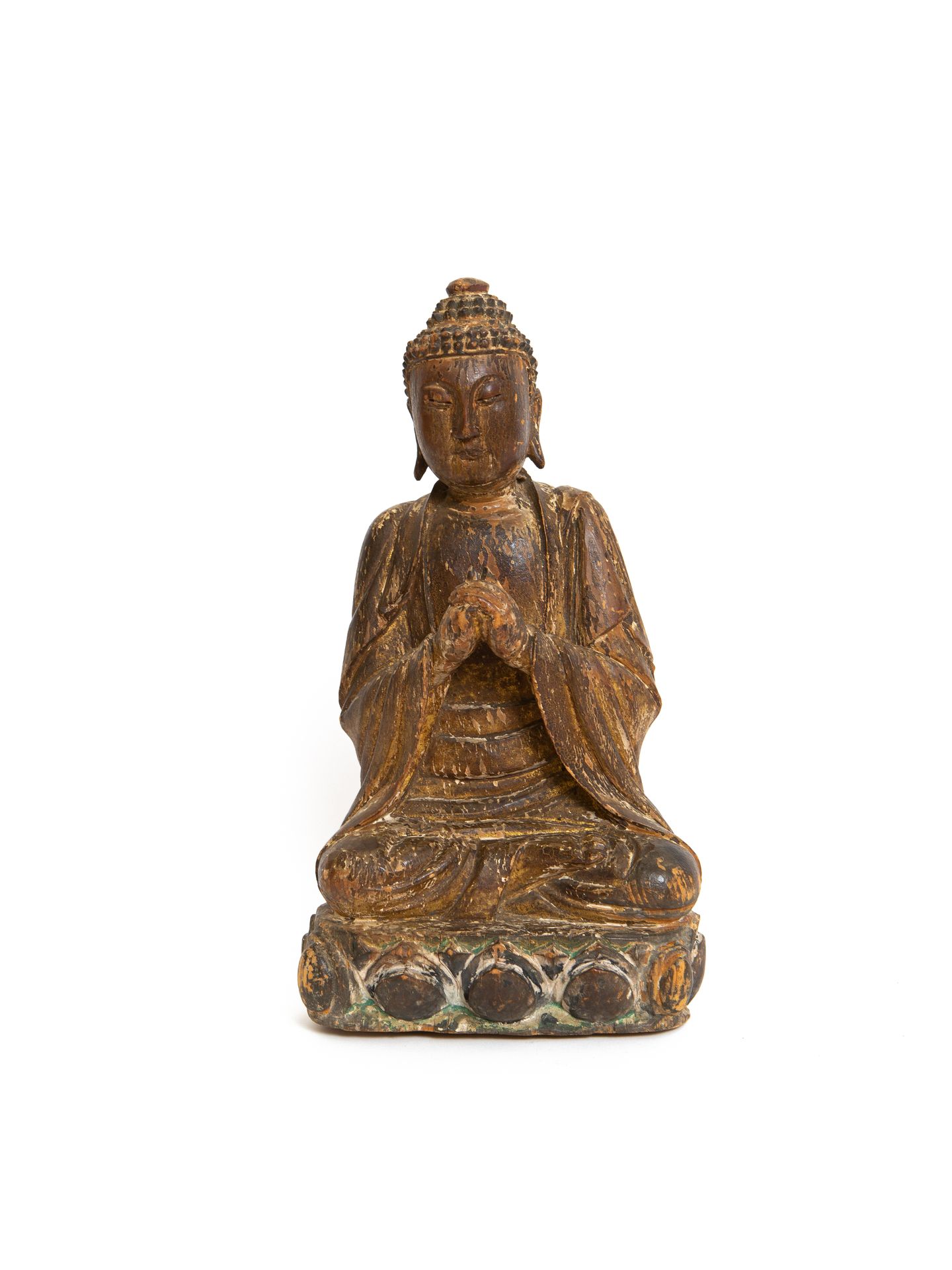 Null Chine, dynastie Ming 

Statuette en bouddha en bois sculpté, représenté ass&hellip;