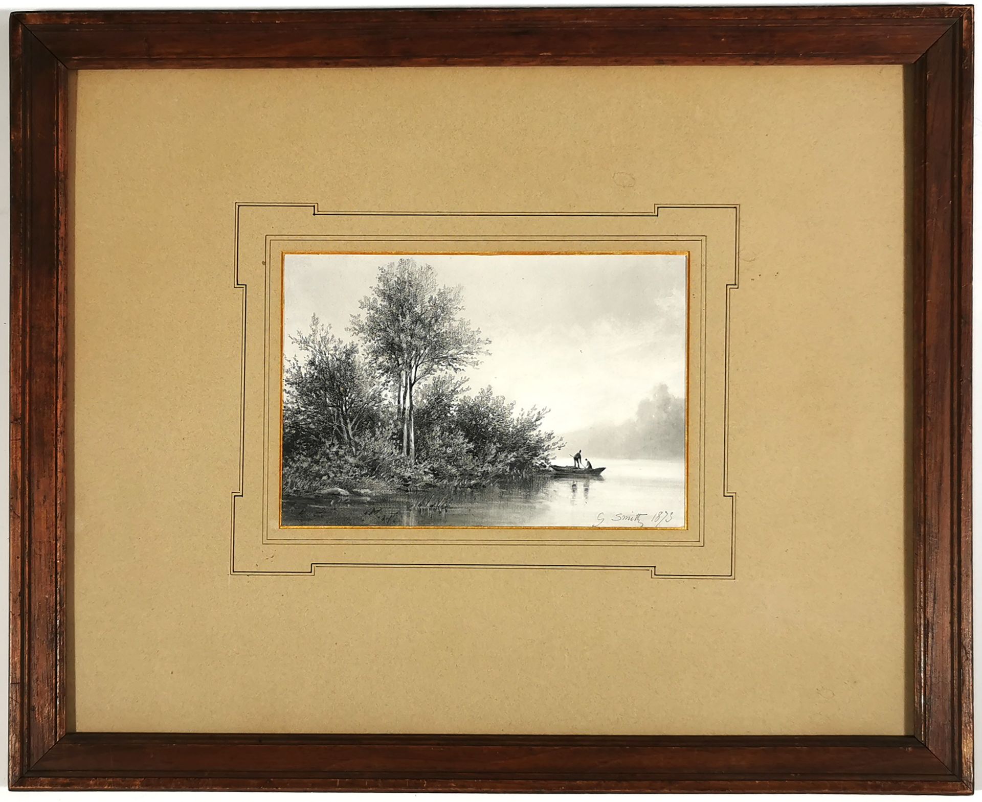 Null 乔治-史密斯(活跃于19世纪)

塞纳河的边缘，1873年

纸上碳和白粉笔，有签名和日期

11.8 x 17.5 cm 正在观看

有框