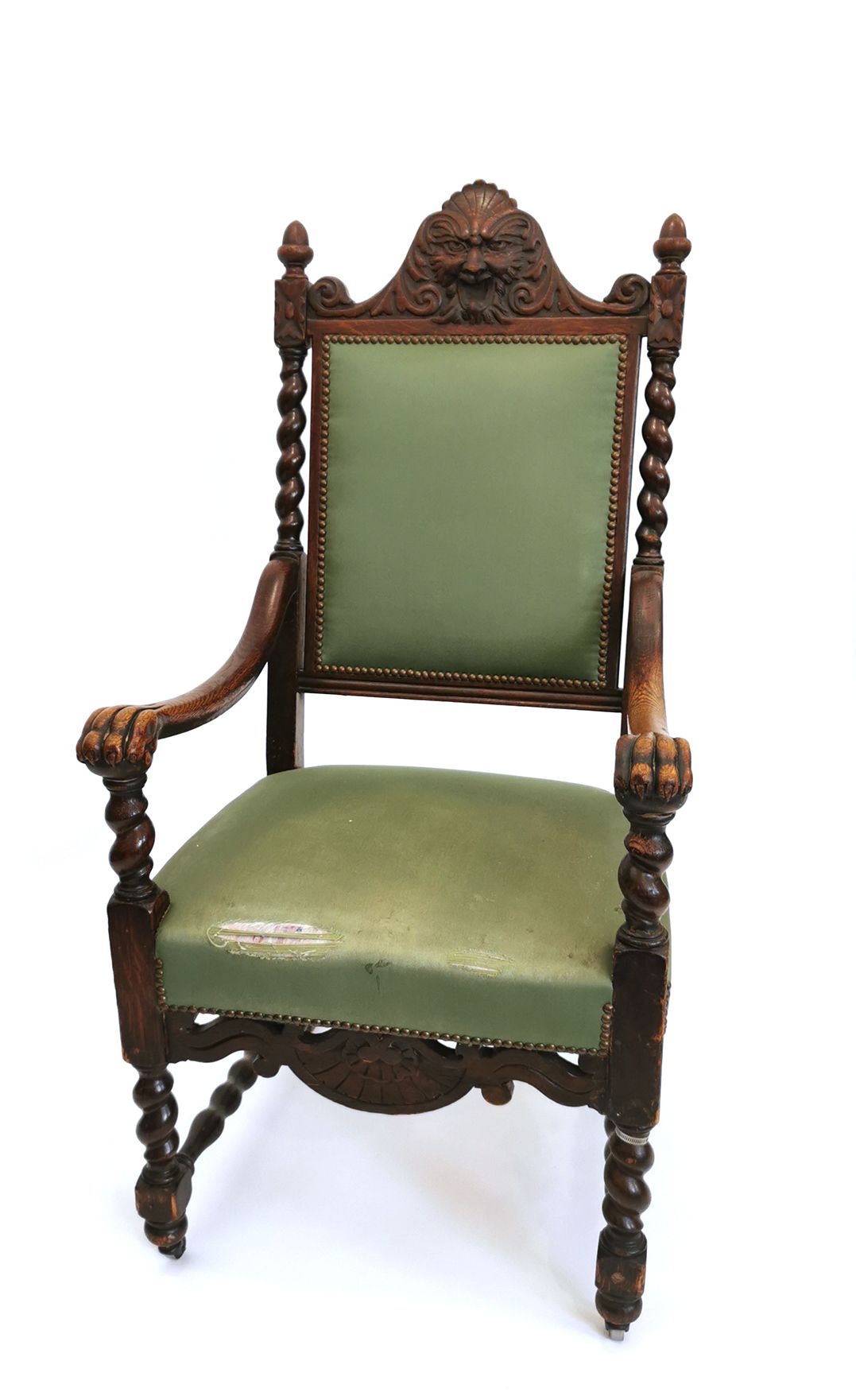 Null Neogotischer Sessel aus gedrechseltem und geschnitztem Holz mit hoher Rücke&hellip;