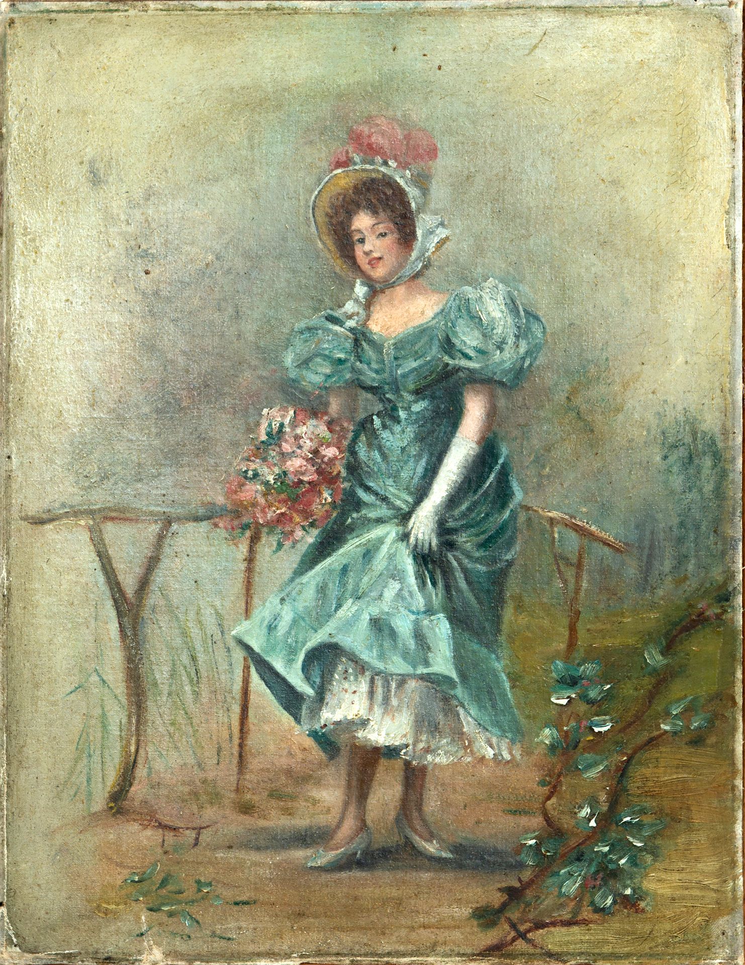 Null Französische Schule um 1900

Elegante Frau mit Blumenstrauß

Öl auf Leinwan&hellip;