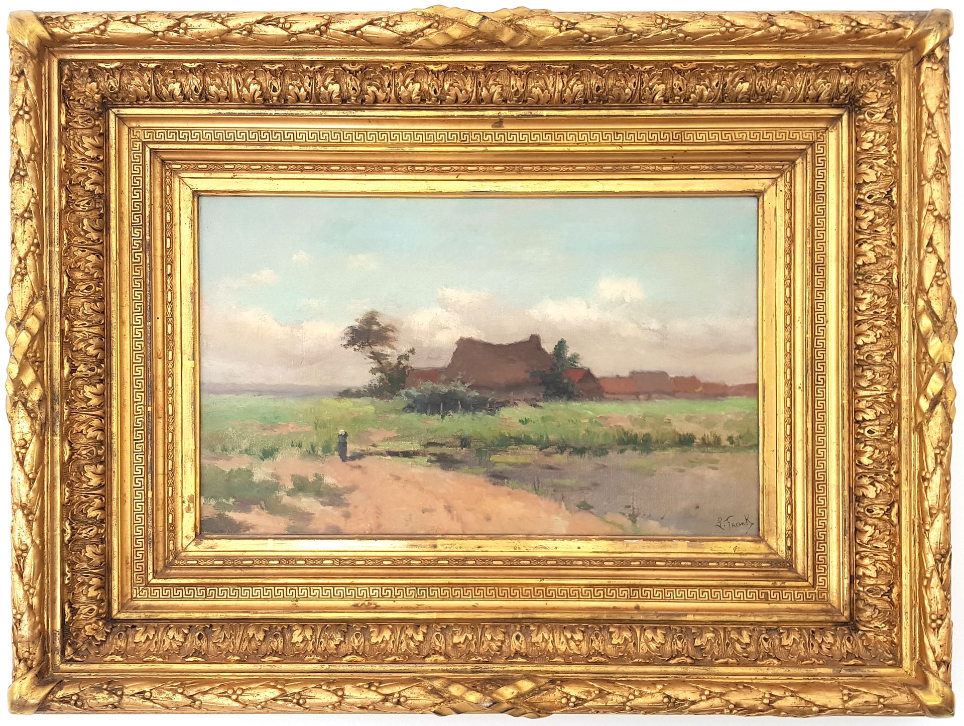 Null 吕西安-弗朗克 (1857-1920)

茅草屋景观

签名的布面油画

32,5 x 53,5 cm

雕花木框和新古典主义装饰的镀金灰泥（64 x&hellip;