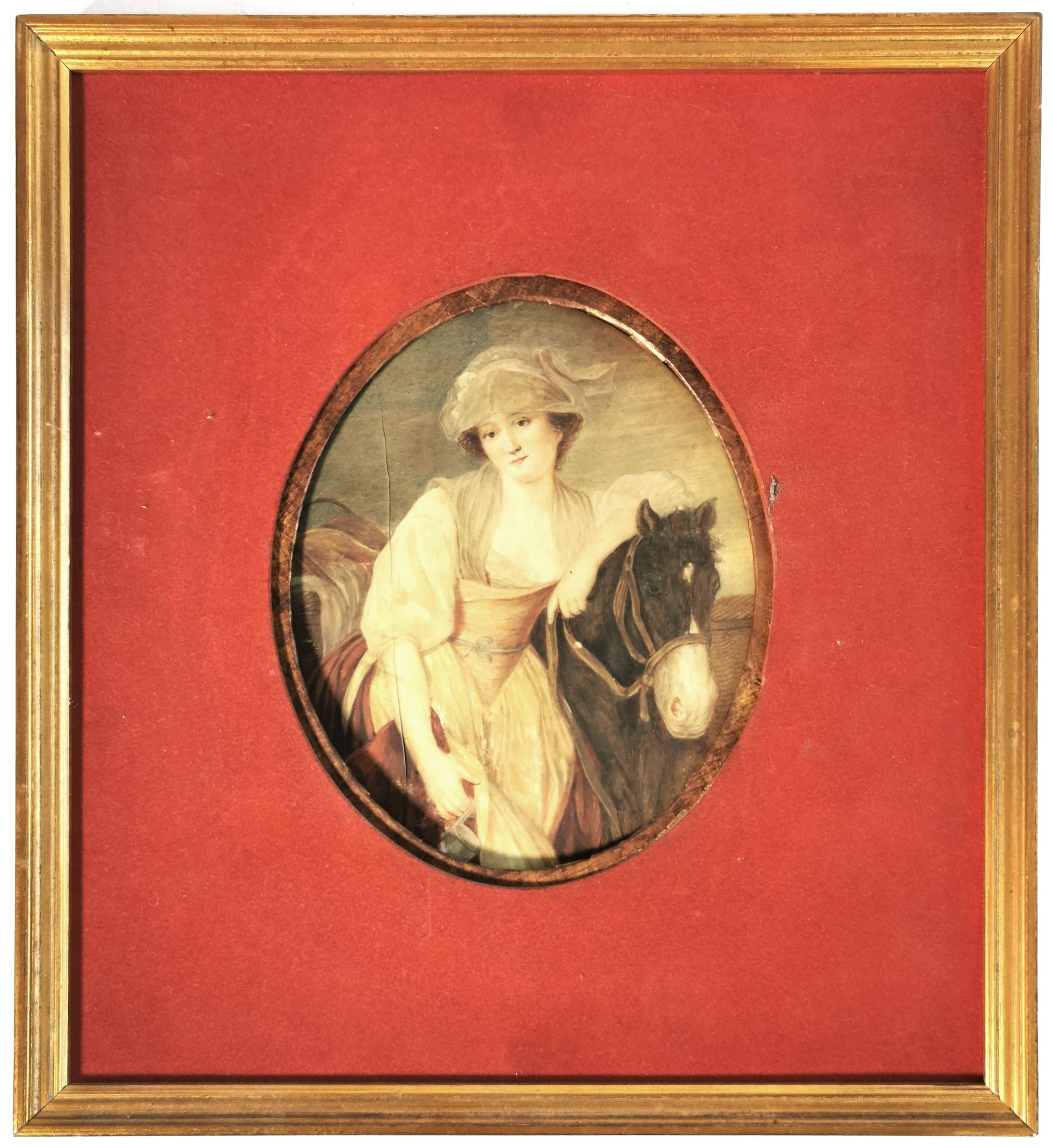 Null 在安东尼奥-莫里尔-Y-加西亚（1827 - ？

靠在马背上的女人

象牙上的微型画，置于奖章式相框中

12,4 x 5,8 cm 正在观看

事&hellip;