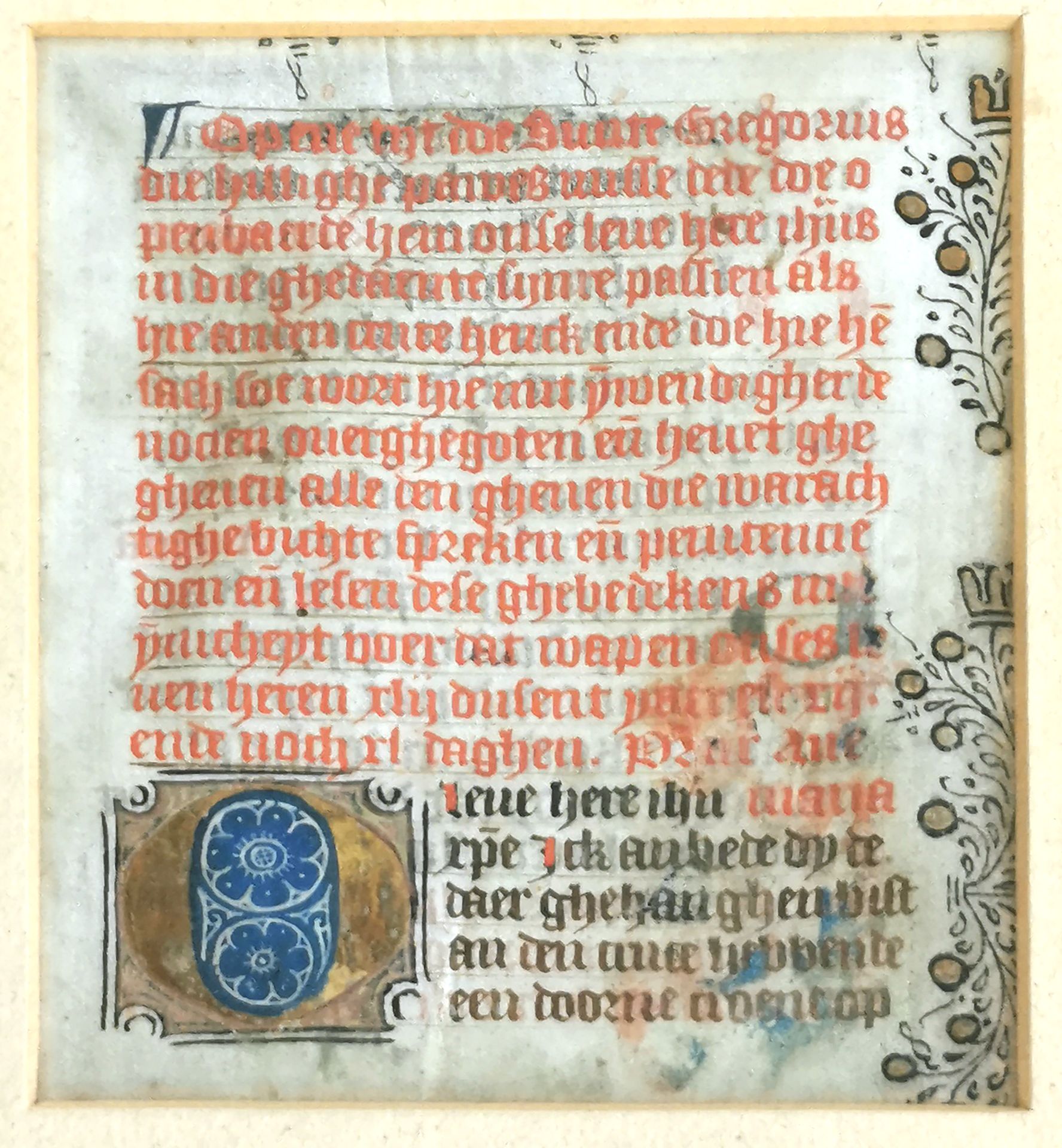 Null Page de manuscrit enluminé sur parchemin

9,5 x 8 cm à vue

Encadré avec vu&hellip;