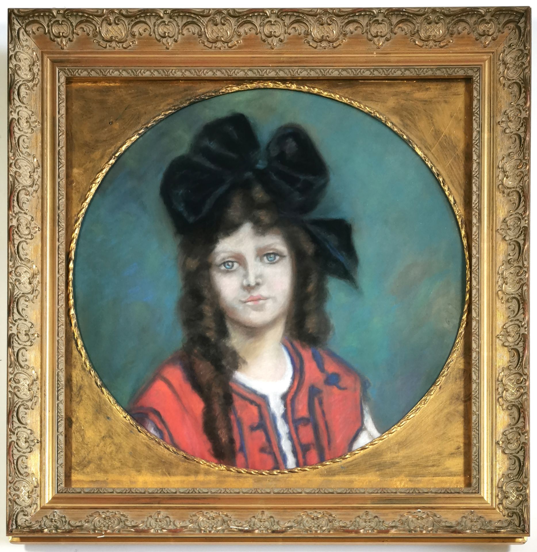 Null 苏珊娜-德-诺维尔（活跃于20世纪上半叶）。

西蒙娜的画像

奖章式相框中的粉彩画

直径57厘米（见图

背面的标签 "Salon de l'un&hellip;