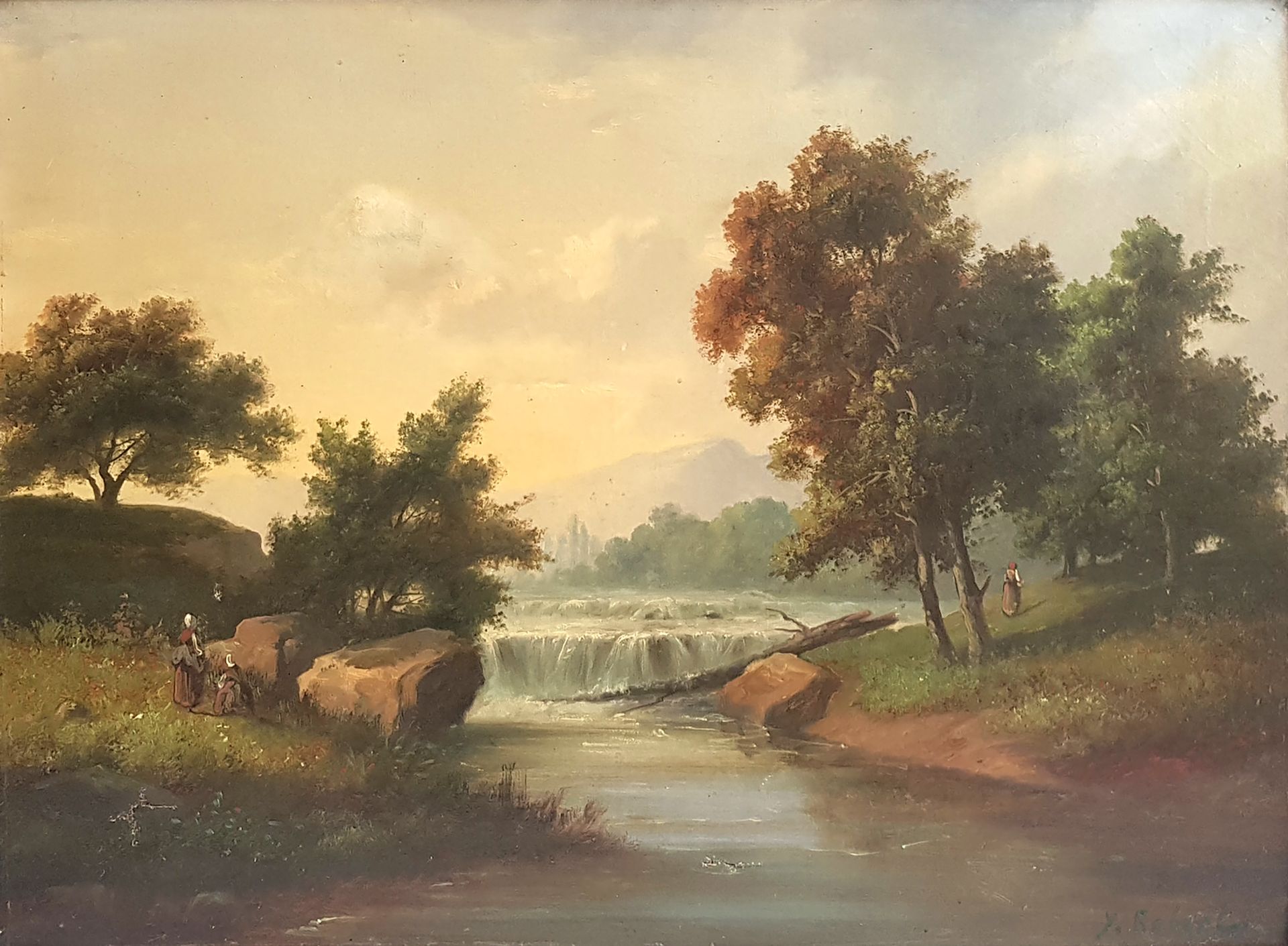 Null Y.ROBERT（20世纪的学校

景观与溪流

签名的布面油画

48,5 x 65 cm

事故和修复

有框