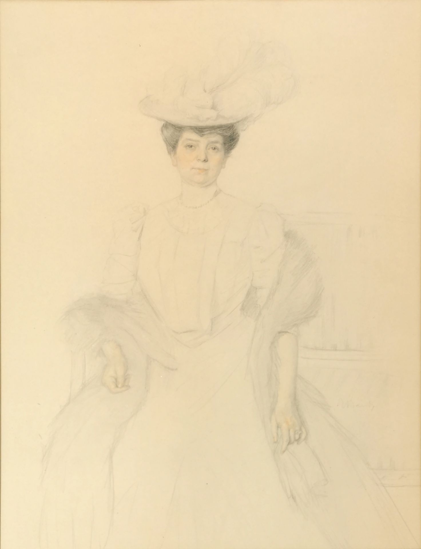 Null M. DAVID (19世纪末-20世纪初的学校)

一位优雅女士的画像

纸上铅笔和彩色铅笔，已签名

39,5 x 29 cm 正在观看

雕刻的&hellip;