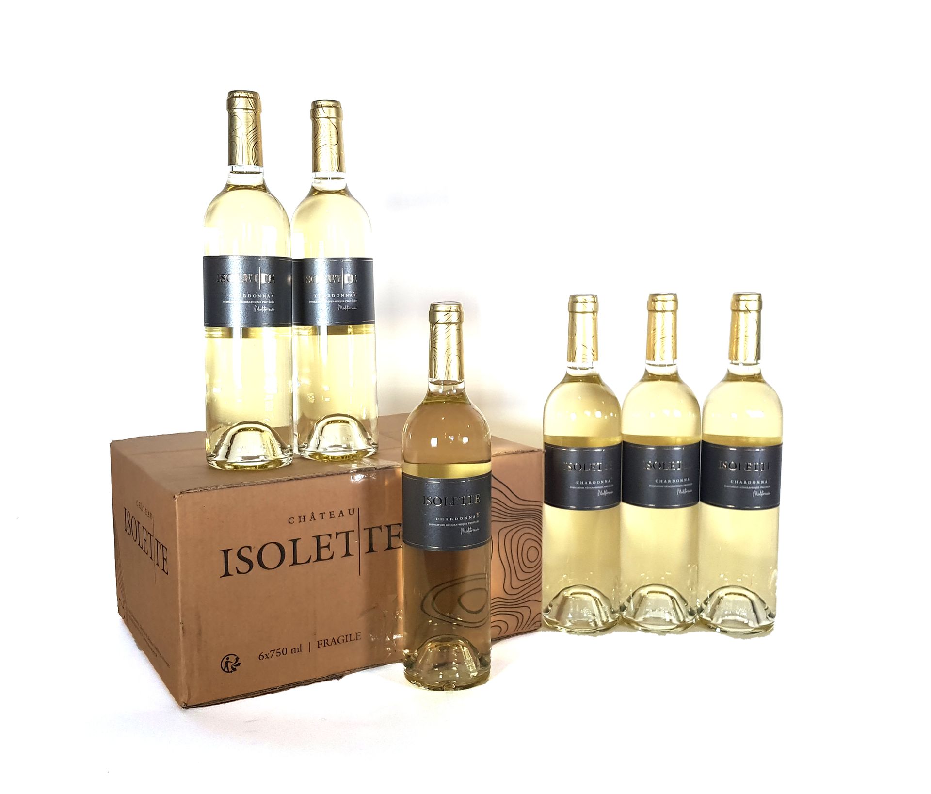 Null Lot de douze bouteilles Château Isolette blanc Chardonnay 2020 - Bon Niveau&hellip;
