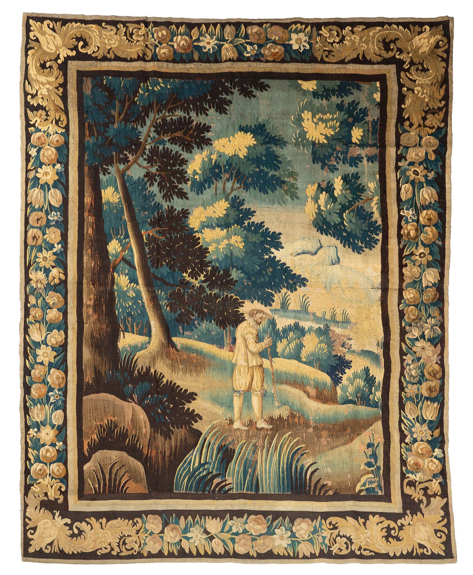 Null 奥布松挂毯，来自17世纪末

技术特点 : 羊毛和丝绸

尺寸：高度：272厘米；宽度：195厘米

一位戴着厨师帽、穿着宽松马裤的贵族，拿着一根手杖&hellip;