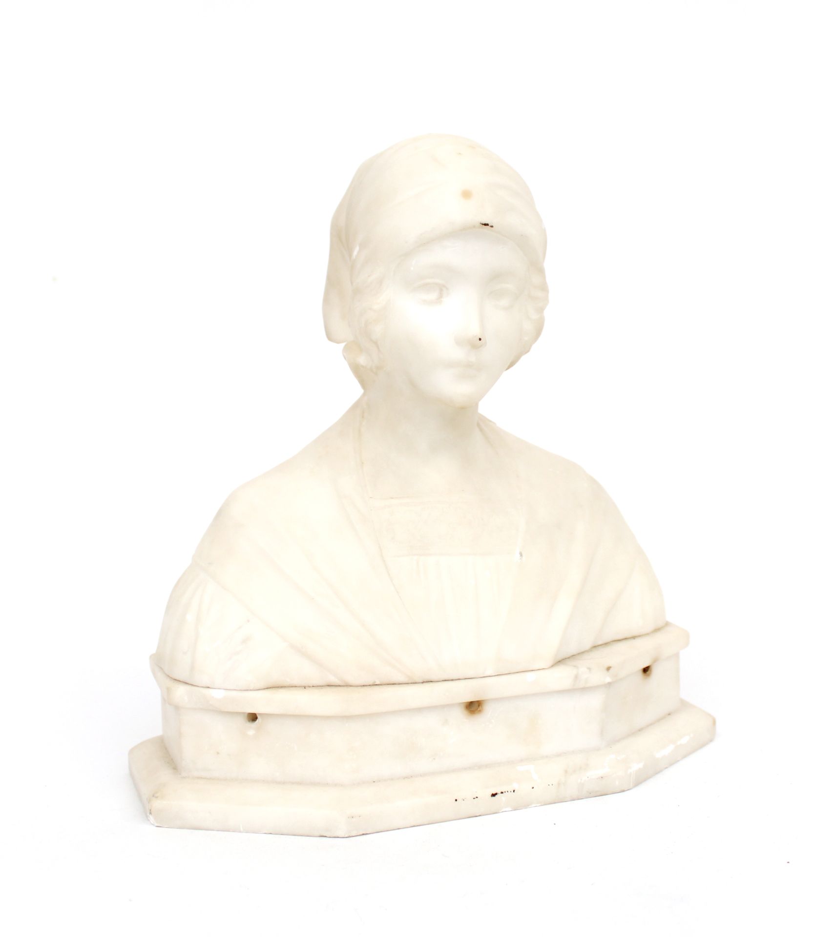 Null École italienne vers 1920
Buste de femme en marbre de Carrare
H. 26 x L. 24&hellip;