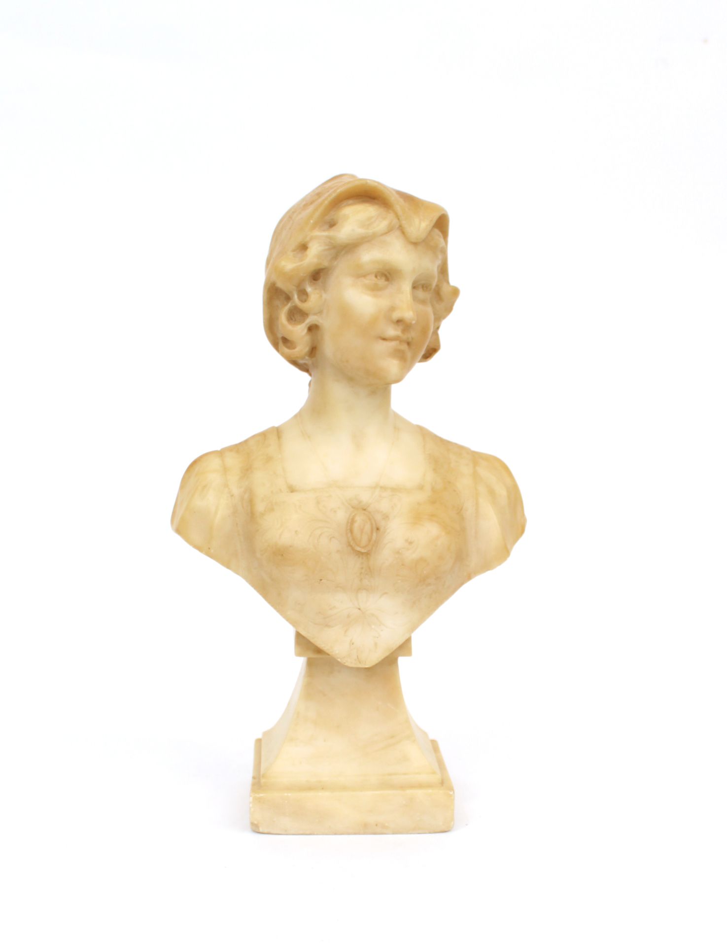 Null Escuela francesa hacia 1900
Busto de alabastro de mujer joven
H. 37 cm