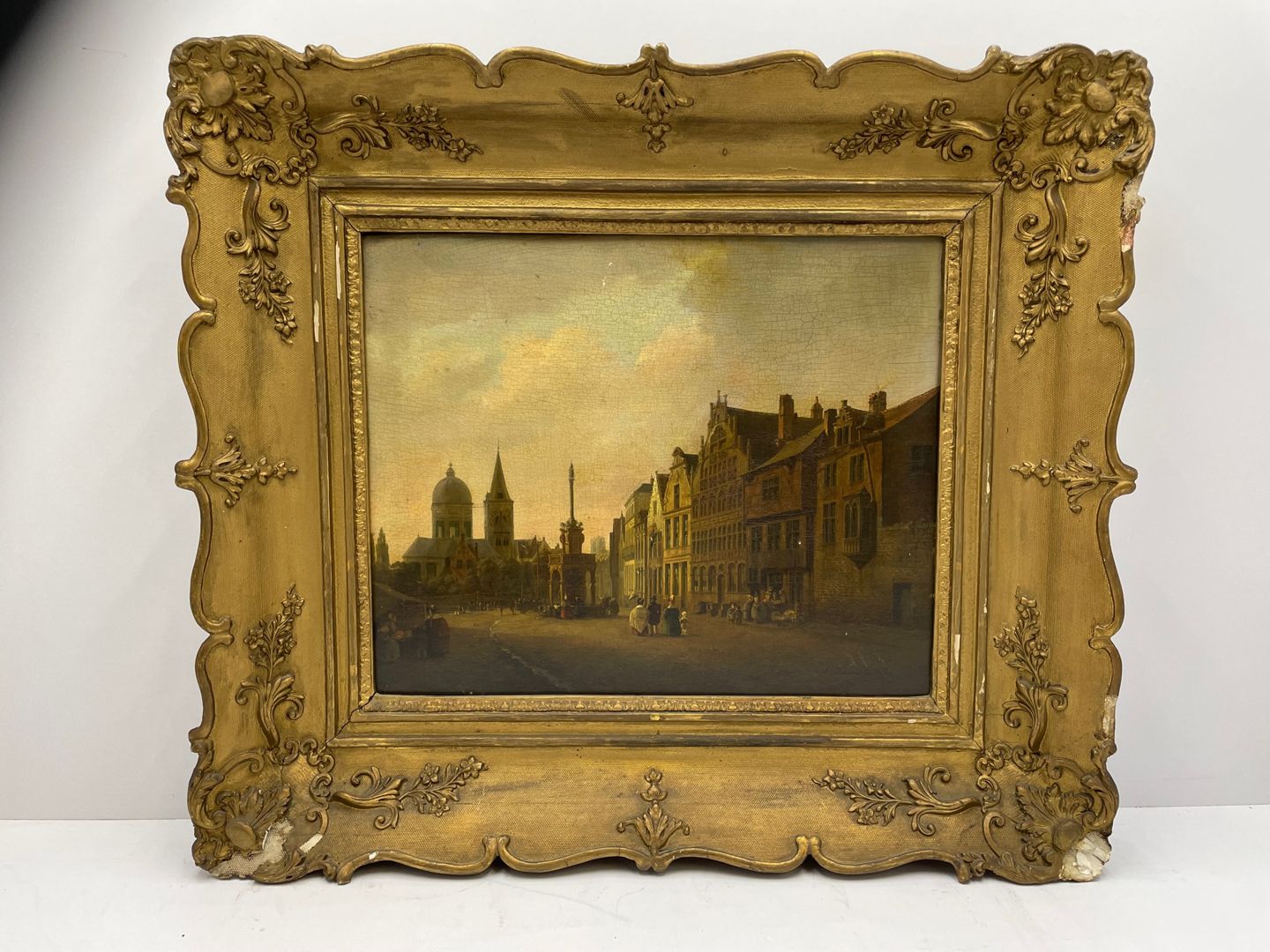Null 橡木板油画，署名Ivon Ambroise VERMEERSCH [1810-1852] "有人物的城市景观"，尺寸32 x 40厘米，框架50 x &hellip;